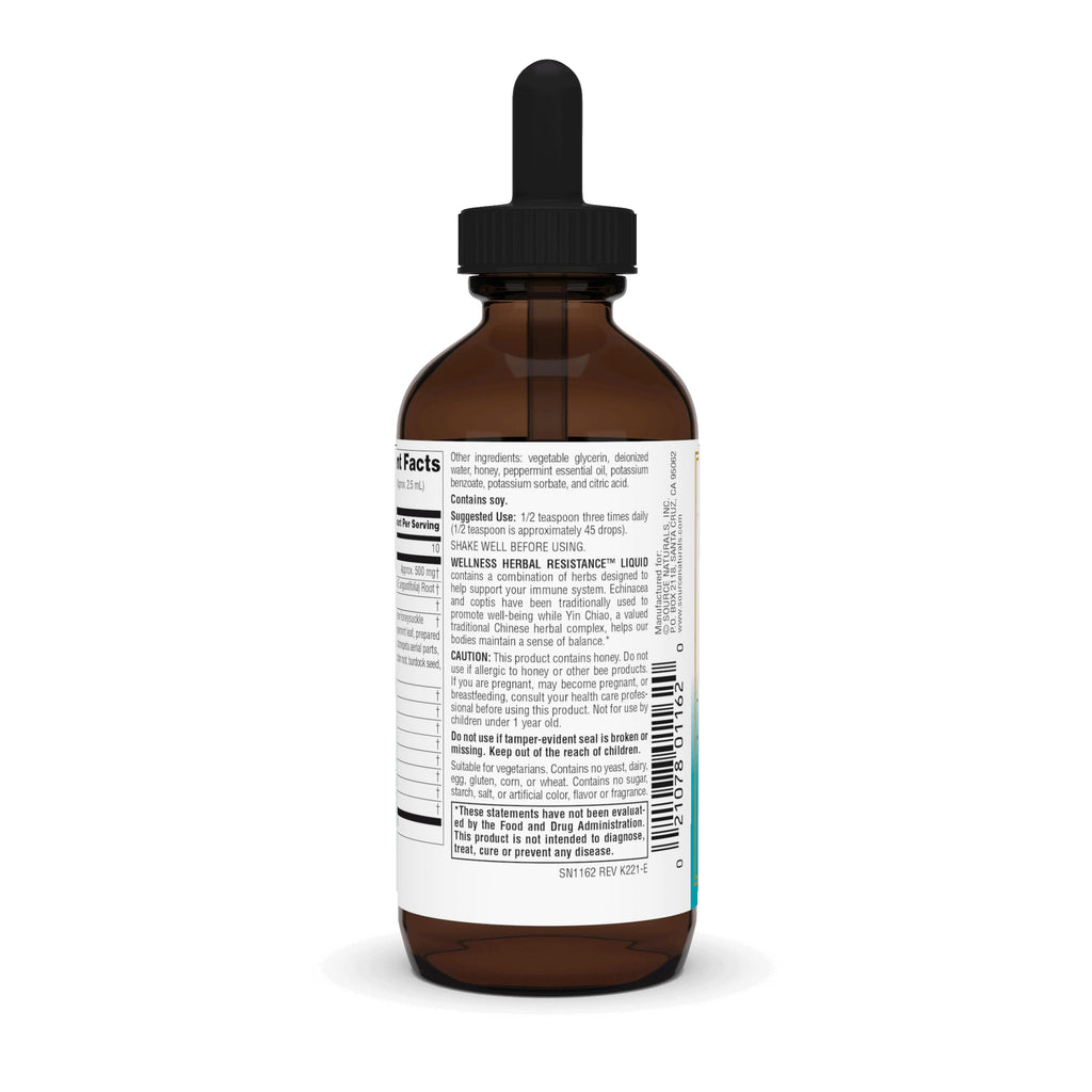 Source Naturals Wellness Herbal Resistance Liquid – Echinacea, Yin Chiao – Immune Support (Alcohol Free) 4 oz