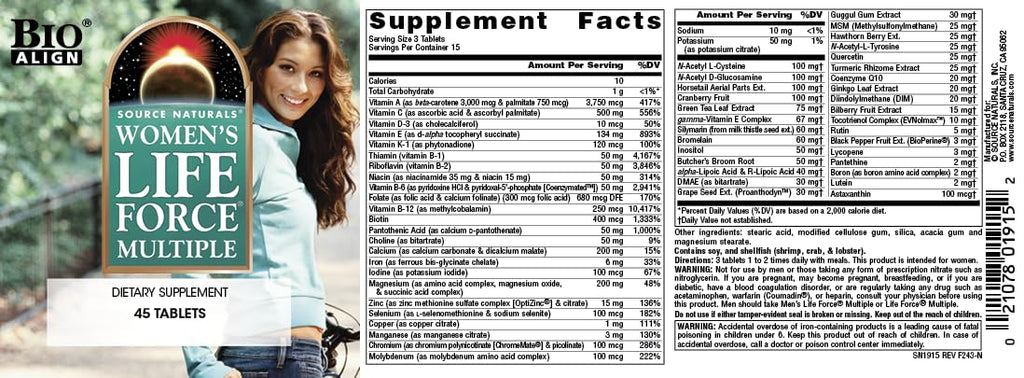 Source Naturals Womens Life Force Multivitamin & Immune Health - 45 Tablets