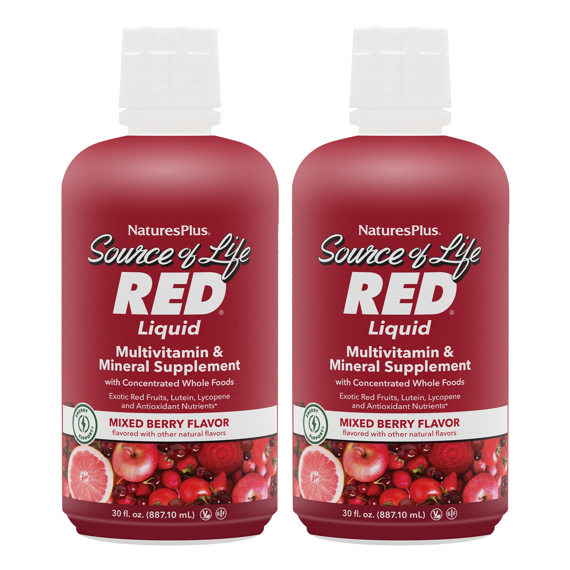 NaturesPlus Source of Life RED Liquid Multivitamin – 2-Pack, 60 Servings | Energy & Immune Support