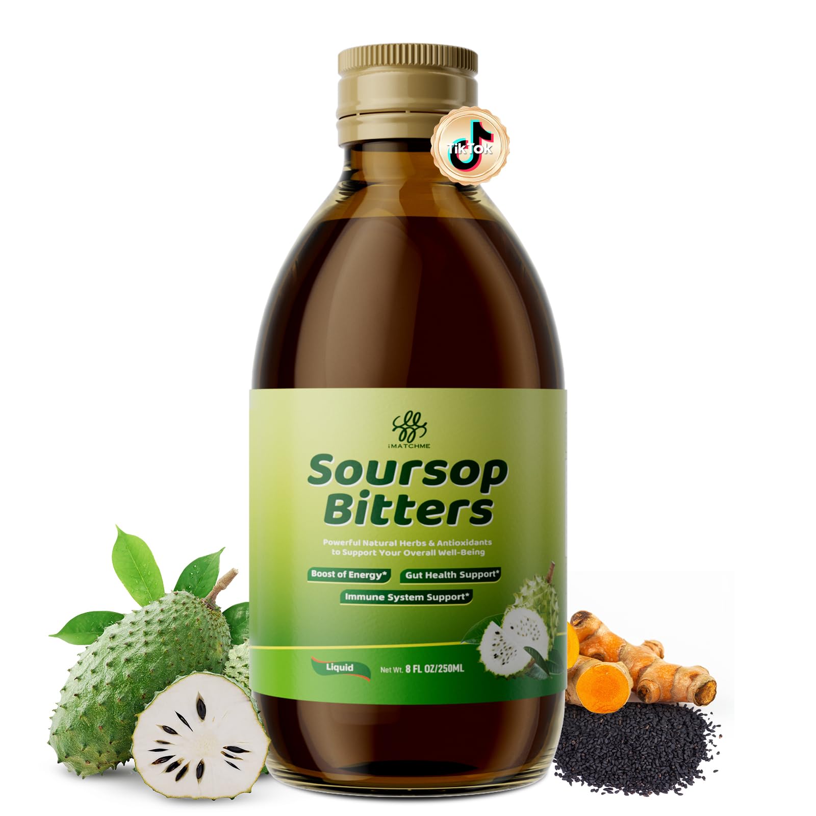 Soursop Bitters Liquid – 15-in-1 Herbal Tea with Black Seed, Turmeric & Moringa (8 fl oz)
