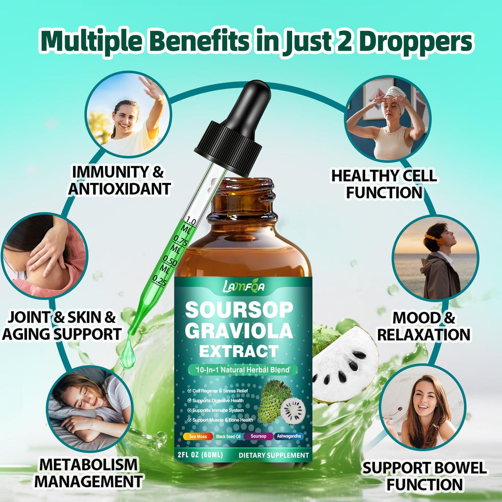 Soursop Bitters Liquid 10-in-1 with Ashwagandha, Turmeric & Black Seed Oil — Immune & Gut Health