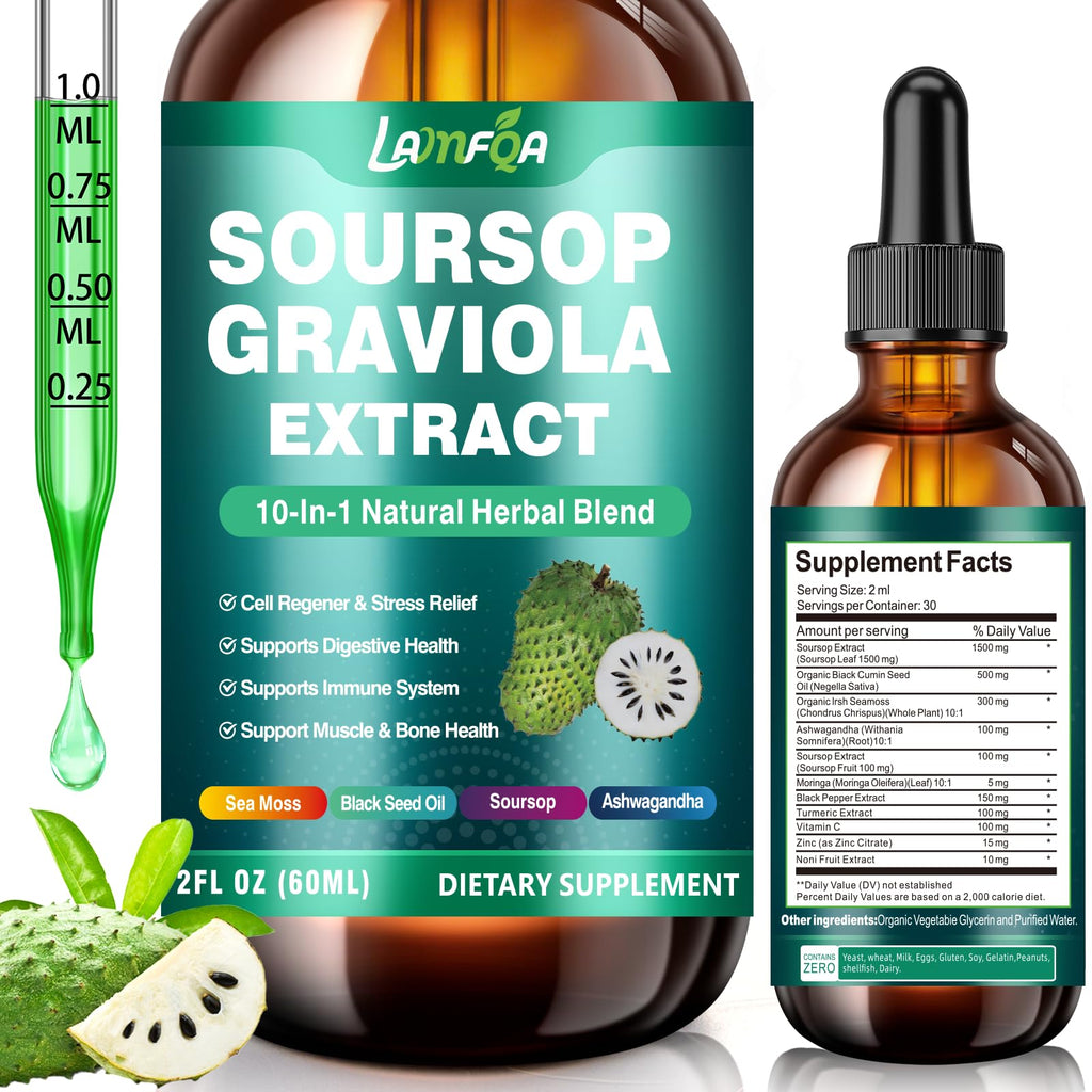 Soursop Bitters Liquid 10-in-1 with Ashwagandha, Turmeric & Black Seed Oil — Immune & Gut Health