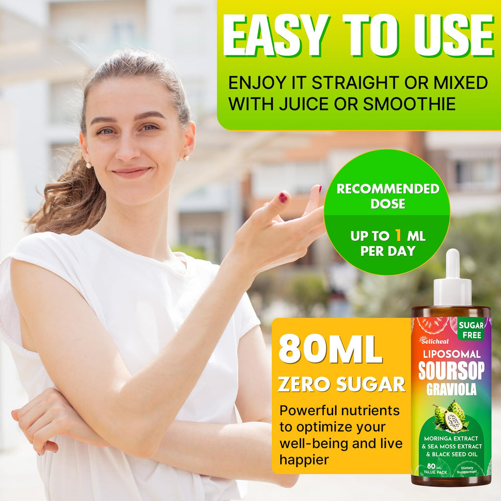 80ML Soursop Bitters Liquid Drops – 10-in-1 Multivitamin with Leaf Extract & Sea Moss | Immunity, Gut, Skin | 2.8 fl oz