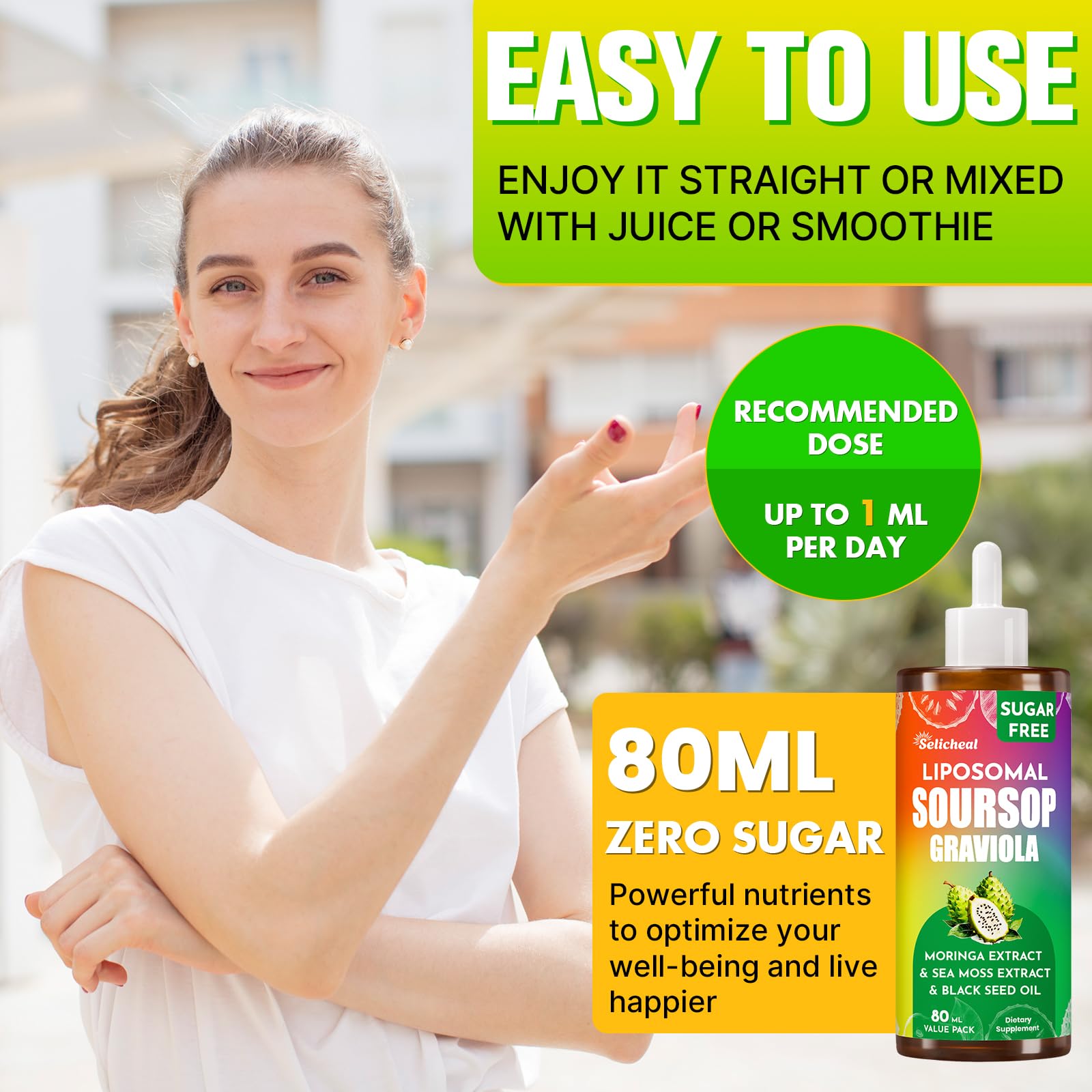 80ML Soursop Bitters Liquid Drops – 10-in-1 Multivitamin with Leaf Extract & Sea Moss | Immunity, Gut, Skin | 2.8 fl oz