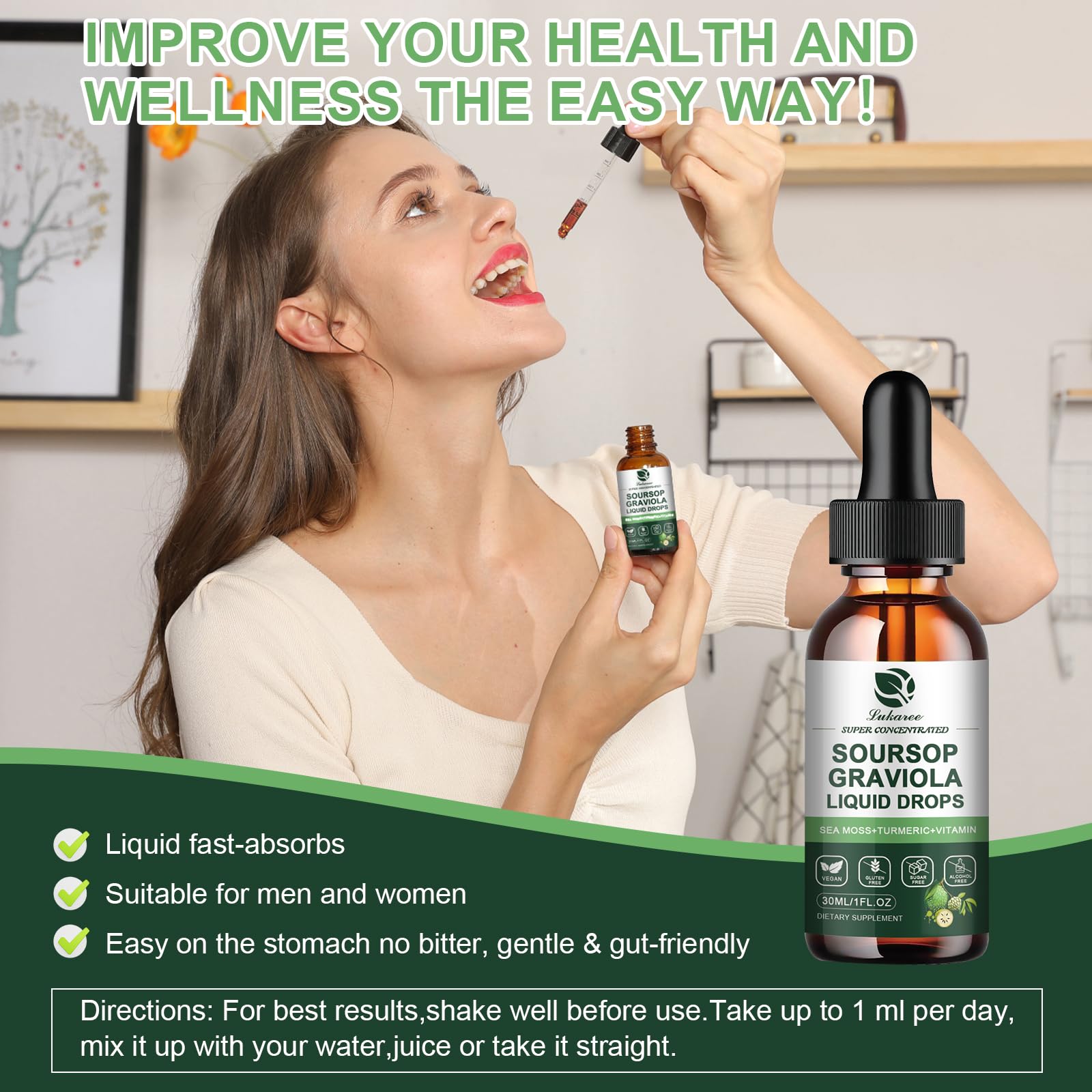 (2 Pack) Soursop Graviola Liquid Drops with Sea Moss - Immunity & Digestion Support