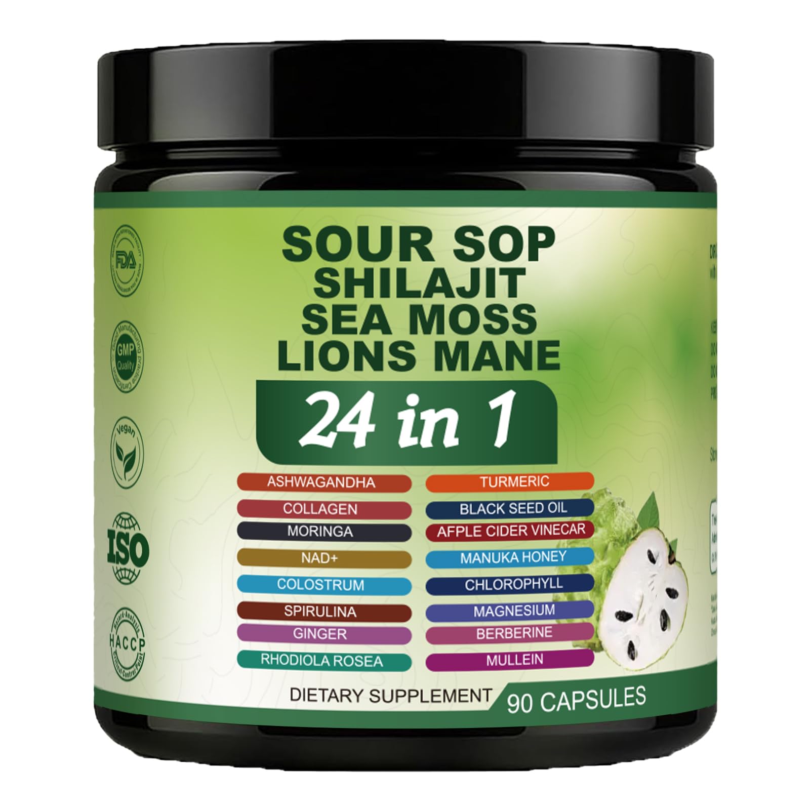 Nukupuns Soursop Capsules – 24-in-1 Formula, Non-GMO, 90 Vegan Caps