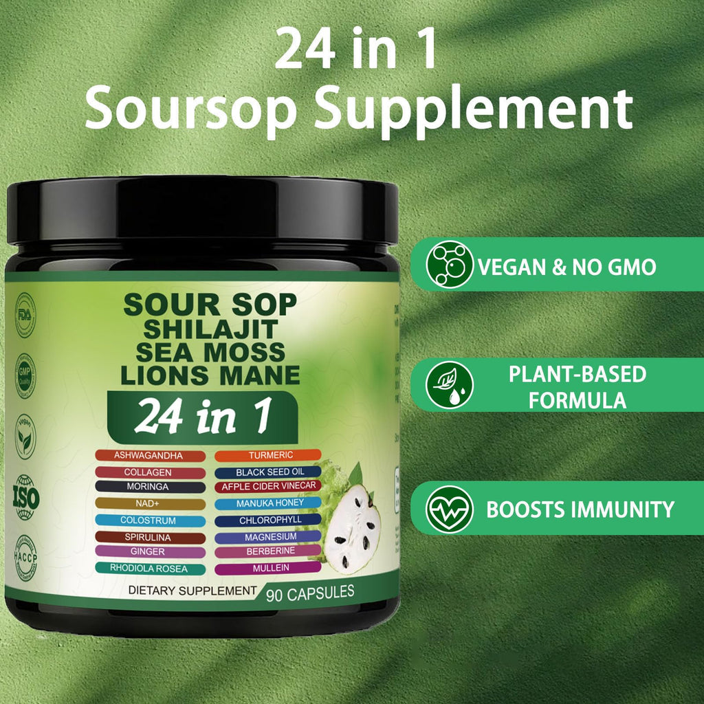Nukupuns Soursop Capsules – 24-in-1 Formula, Non-GMO, 90 Vegan Caps