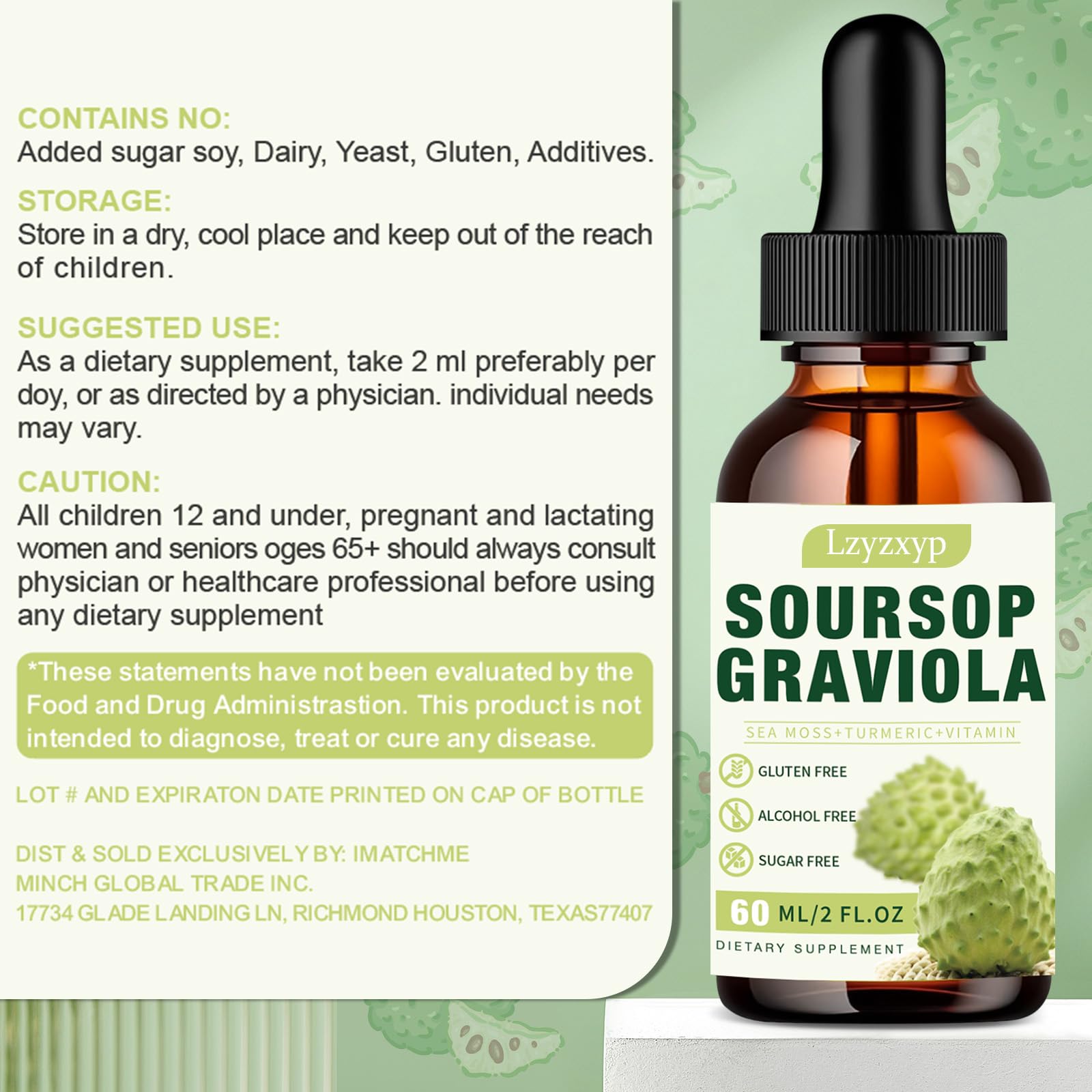 2 Packs 3000MG Soursop Graviola Drops – Immune, Antioxidant & Sleep Support | 4 Fl Oz (2)