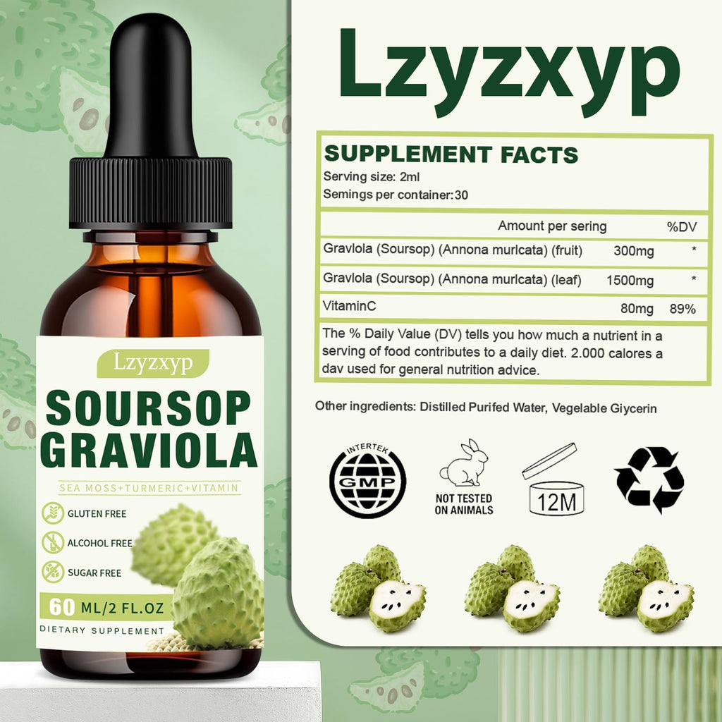 2 Packs 3000MG Soursop Graviola Drops – Immune, Antioxidant & Sleep Support | 4 Fl Oz (2)