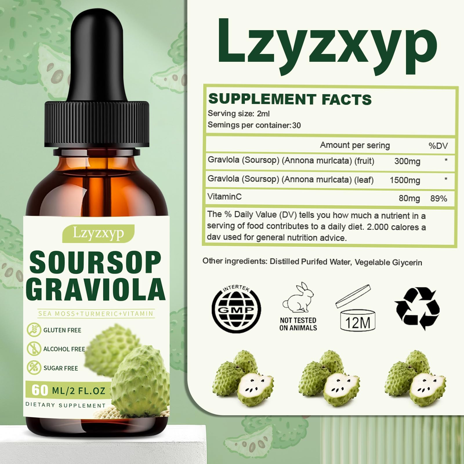 2 Packs 3000MG Soursop Graviola Drops – Immune, Antioxidant & Sleep Support | 4 Fl Oz (2)