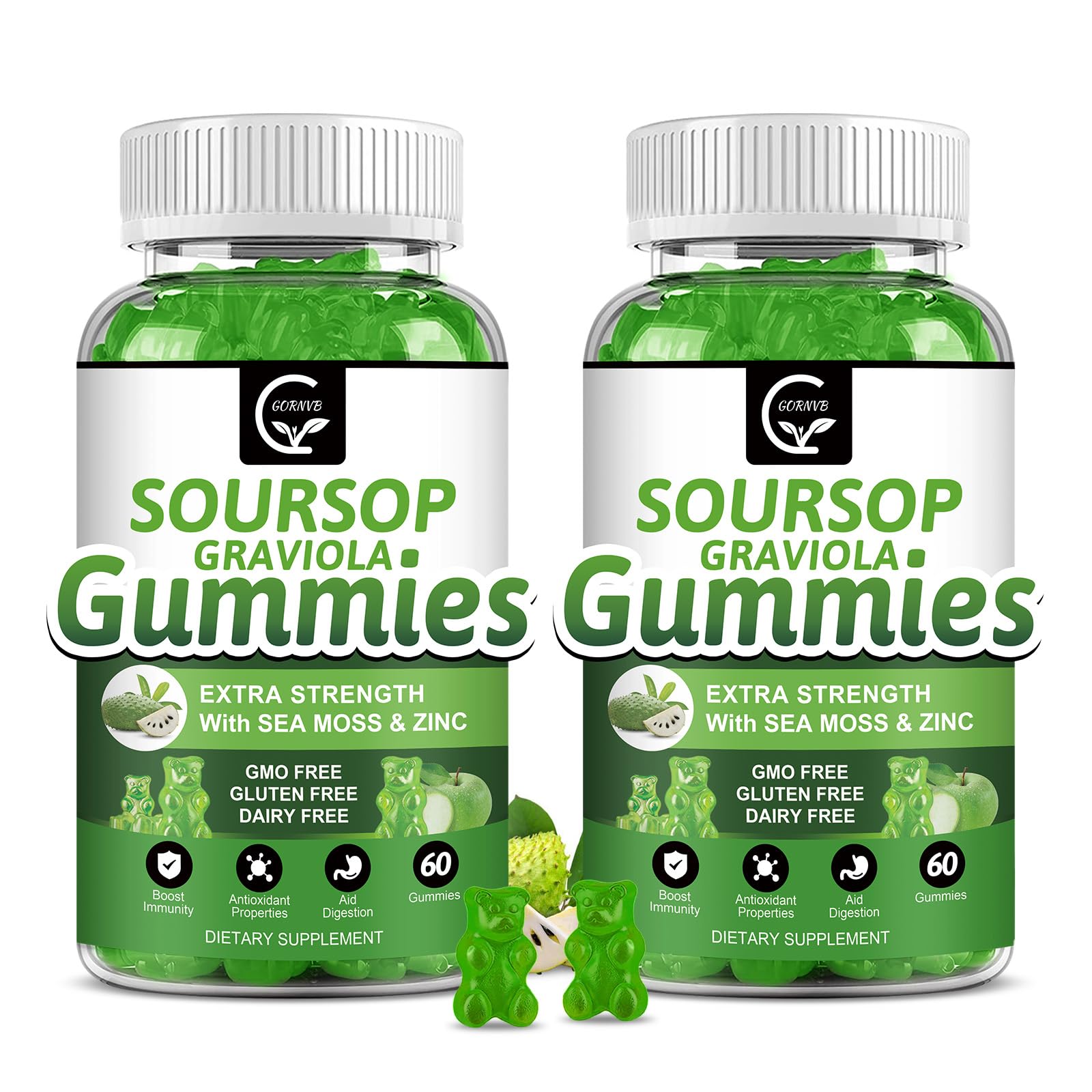 (2 Pack) Soursop Graviola Gummies - 2200mg Leaf Extract, Vitamin C, Sea Moss & Zinc