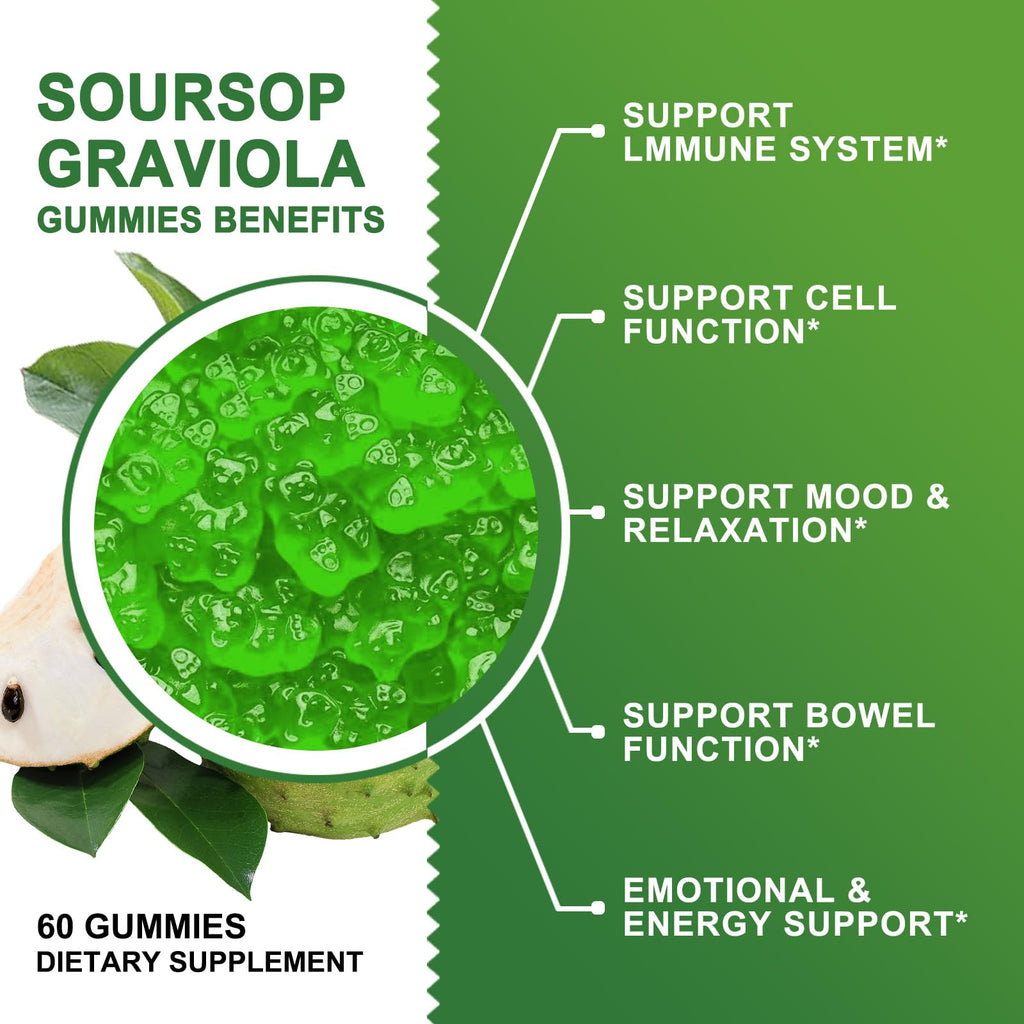 (2 Pack) Soursop Graviola Gummies - 2200mg Leaf Extract, Vitamin C, Sea Moss & Zinc
