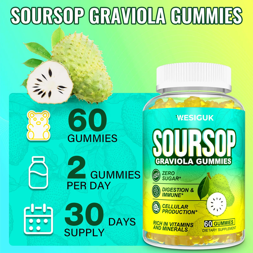 Soursop Graviola Gummies - Max Strength with Sea Moss and Turmeric | Vegan and Sugar-Free