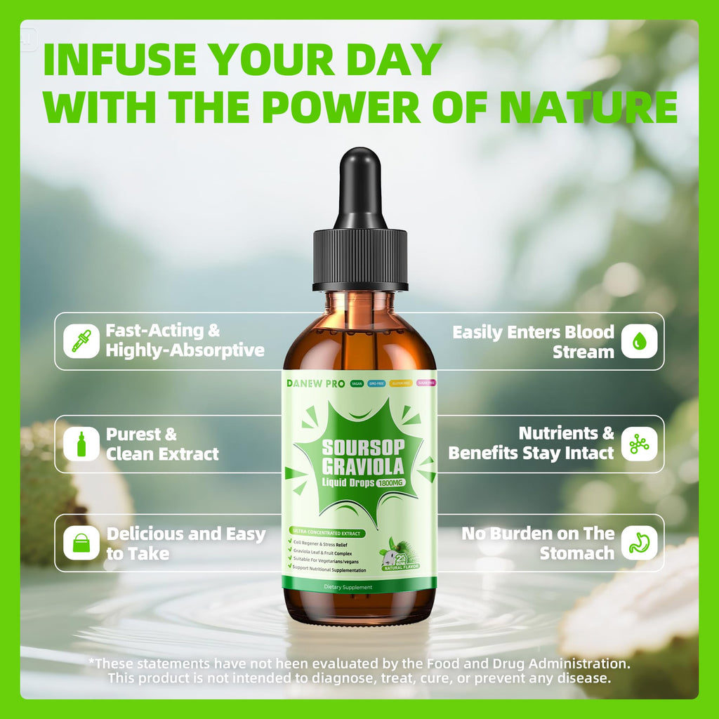 Soursop Graviola Liquid Drops 1800mg – Immune Support, Sleep & Liver (2 fl oz)