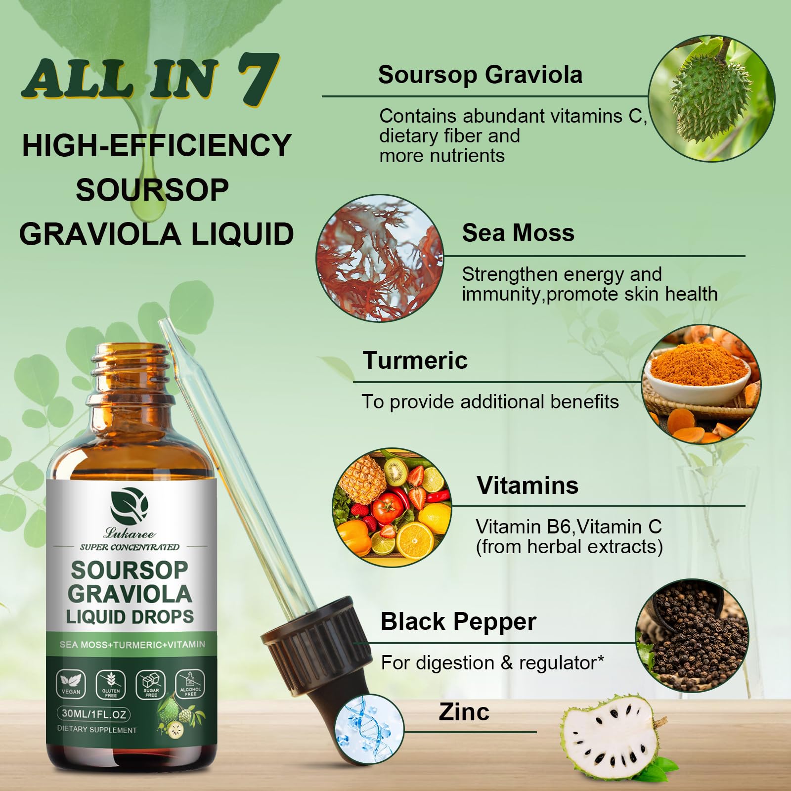 (2 Pack) Soursop Graviola Liquid Drops with Sea Moss - Immunity & Digestion Support