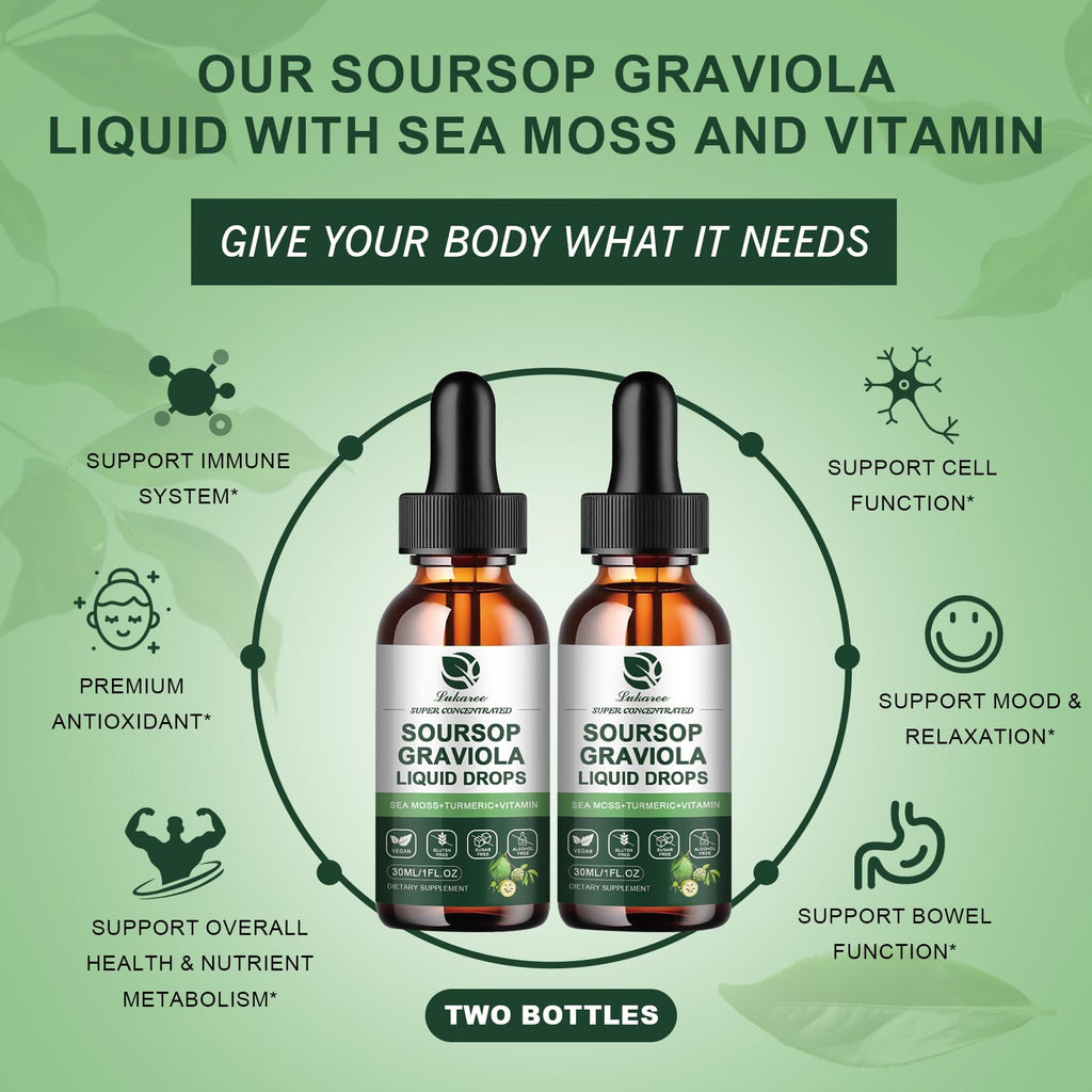 (2 Pack) Soursop Graviola Liquid Drops with Sea Moss - Immunity & Digestion Support