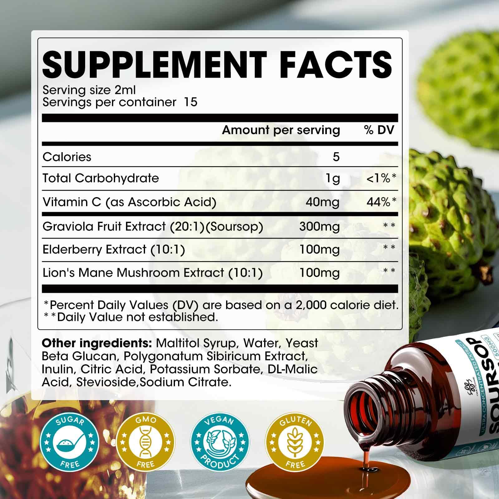 Soursop Graviola Liquid with Elderberry & Lion's Mane – Immune Support