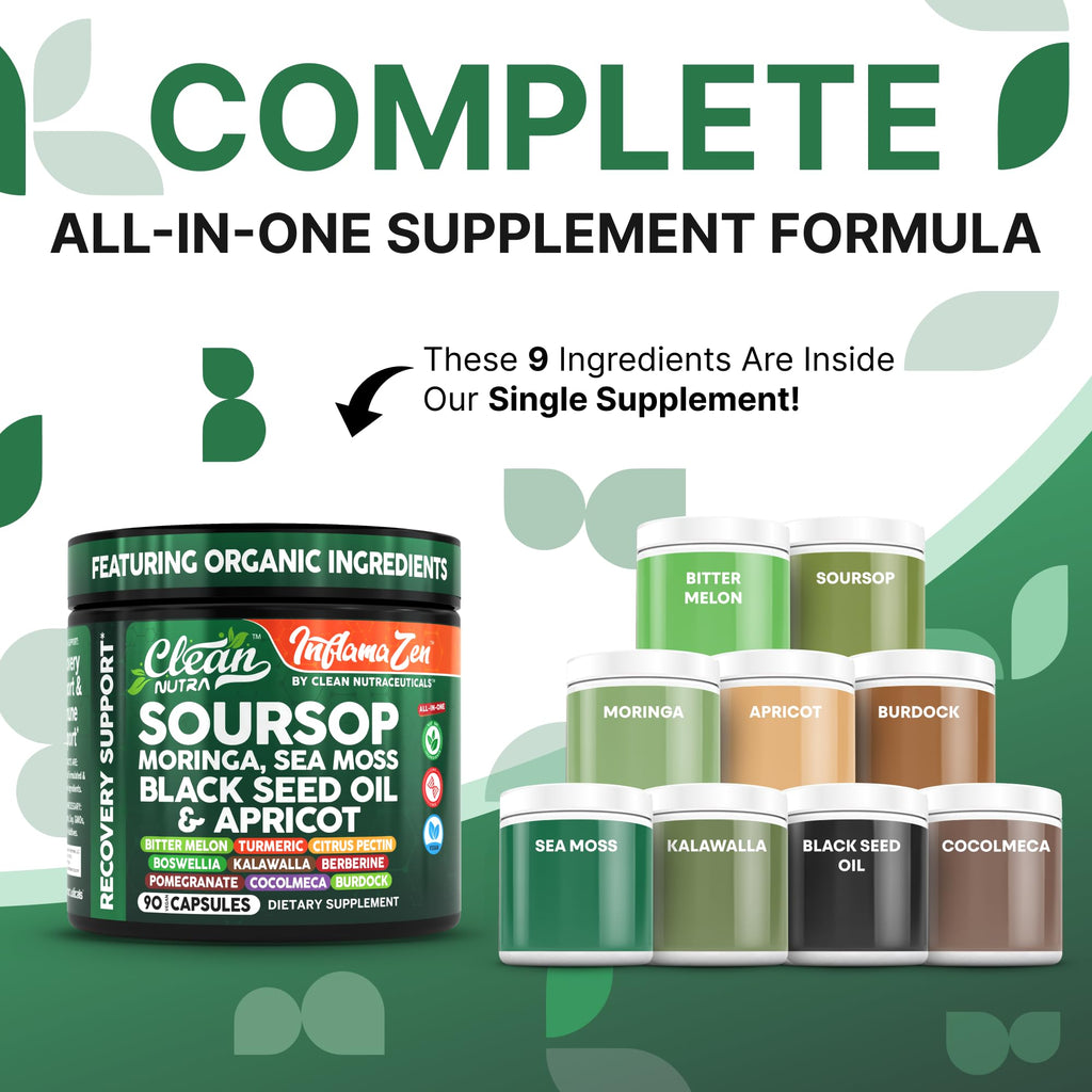 Clean Nutra Soursop Supplement with Moringa, Sea Moss & Berberine
