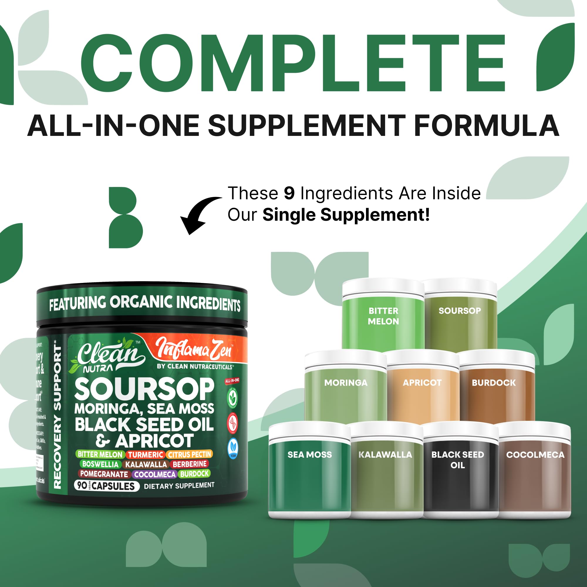 Clean Nutra Soursop Supplement with Moringa, Sea Moss & Berberine