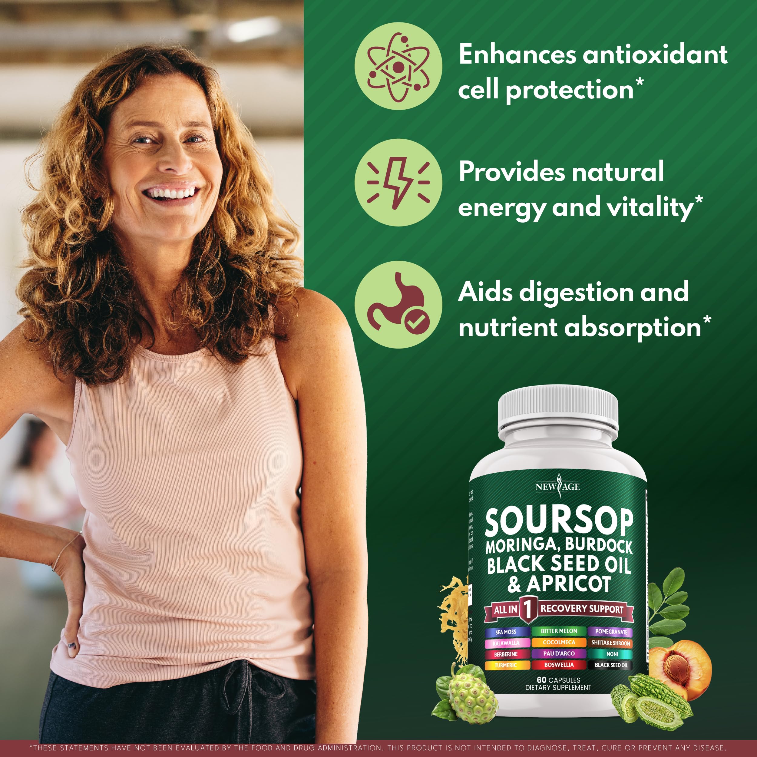 Soursop Supplement – All-in-One Moringa, Sea Moss & Berberine (120 Capsules)
