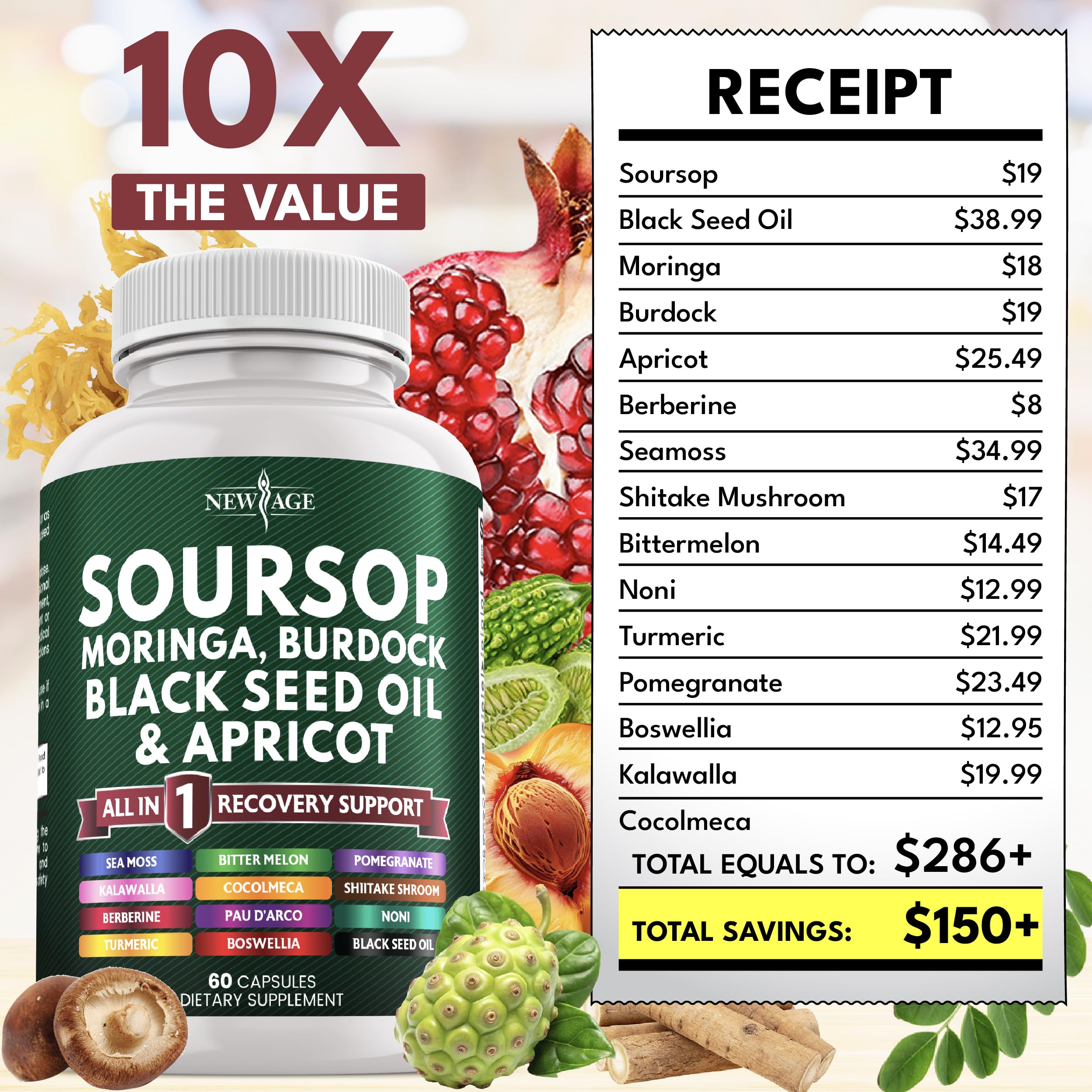 Soursop Supplement – All-in-One Moringa, Sea Moss & Berberine (120 Capsules)