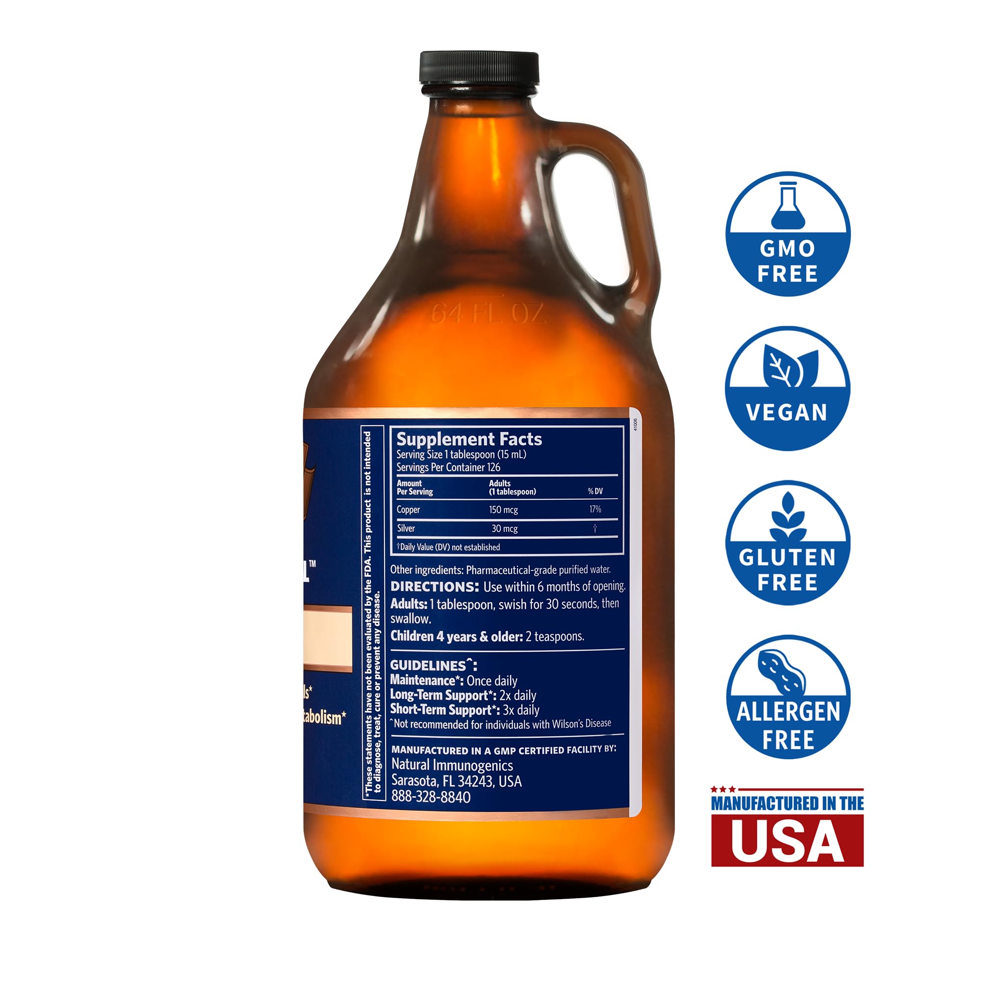 Sovereign Copper Bio-Active Copper Hydrosol Daily+ 4-in-1 Wellness (64oz)