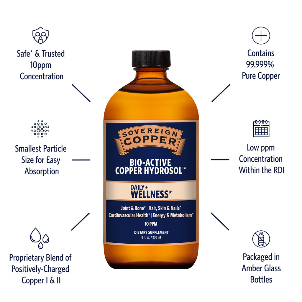 Sovereign Copper Bio-Active Copper Hydrosol, 8oz – Joint & Bone Support