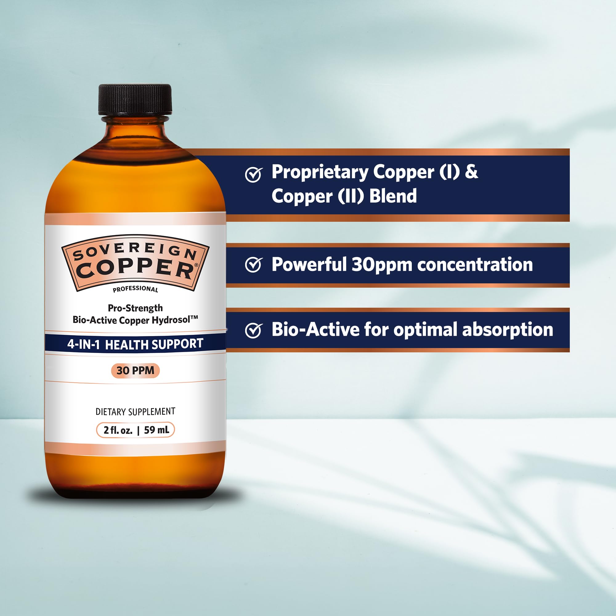 Sovereign Pro-Strength Copper Hydrosol – Bioavailable Copper Liquid (30ppm), 2 fl oz