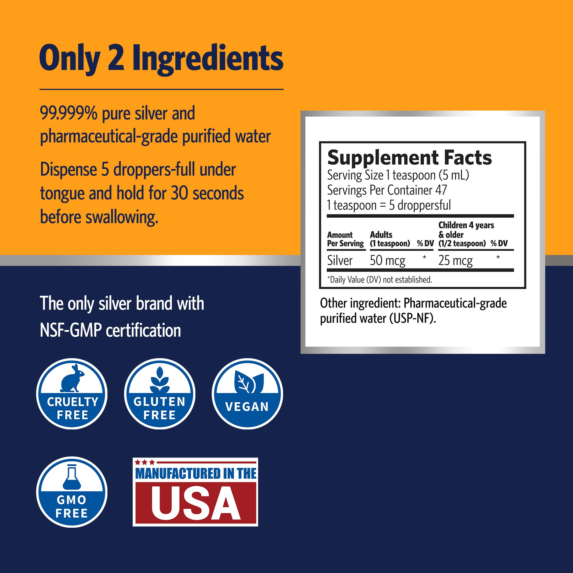 Sovereign Silver Immune Support - Colloidal Silver 10 ppm, 8 fl oz (236 mL)