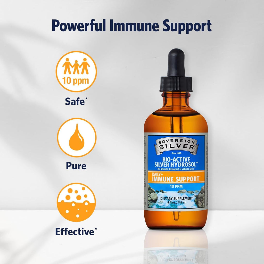 Sovereign Silver Immune Support - Colloidal Silver 10 ppm (4 oz / 118 mL) | Bio-Active Hydrosol