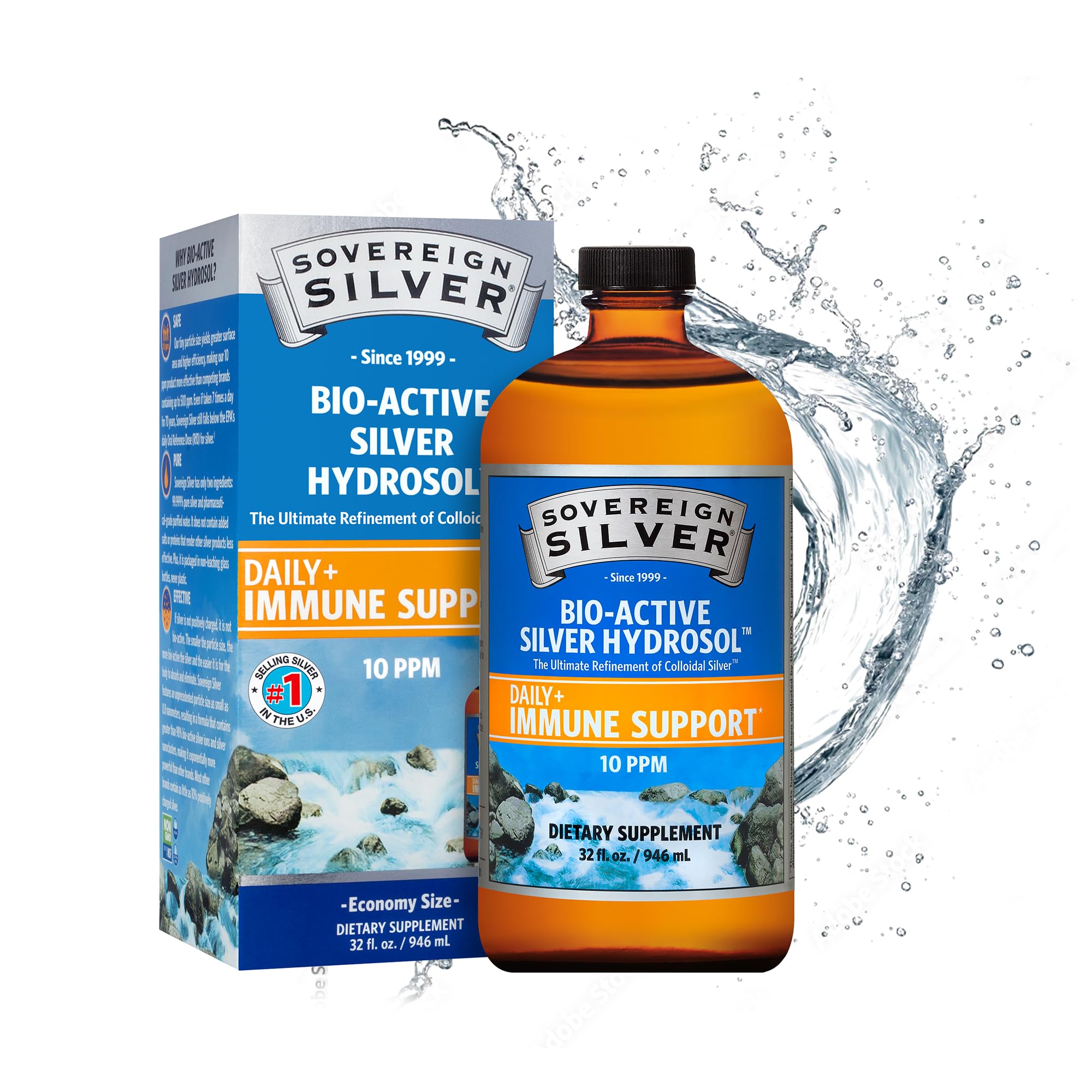 Sovereign Silver Immune Support - Colloidal Silver Hydrosol, 10 ppm, 32 oz