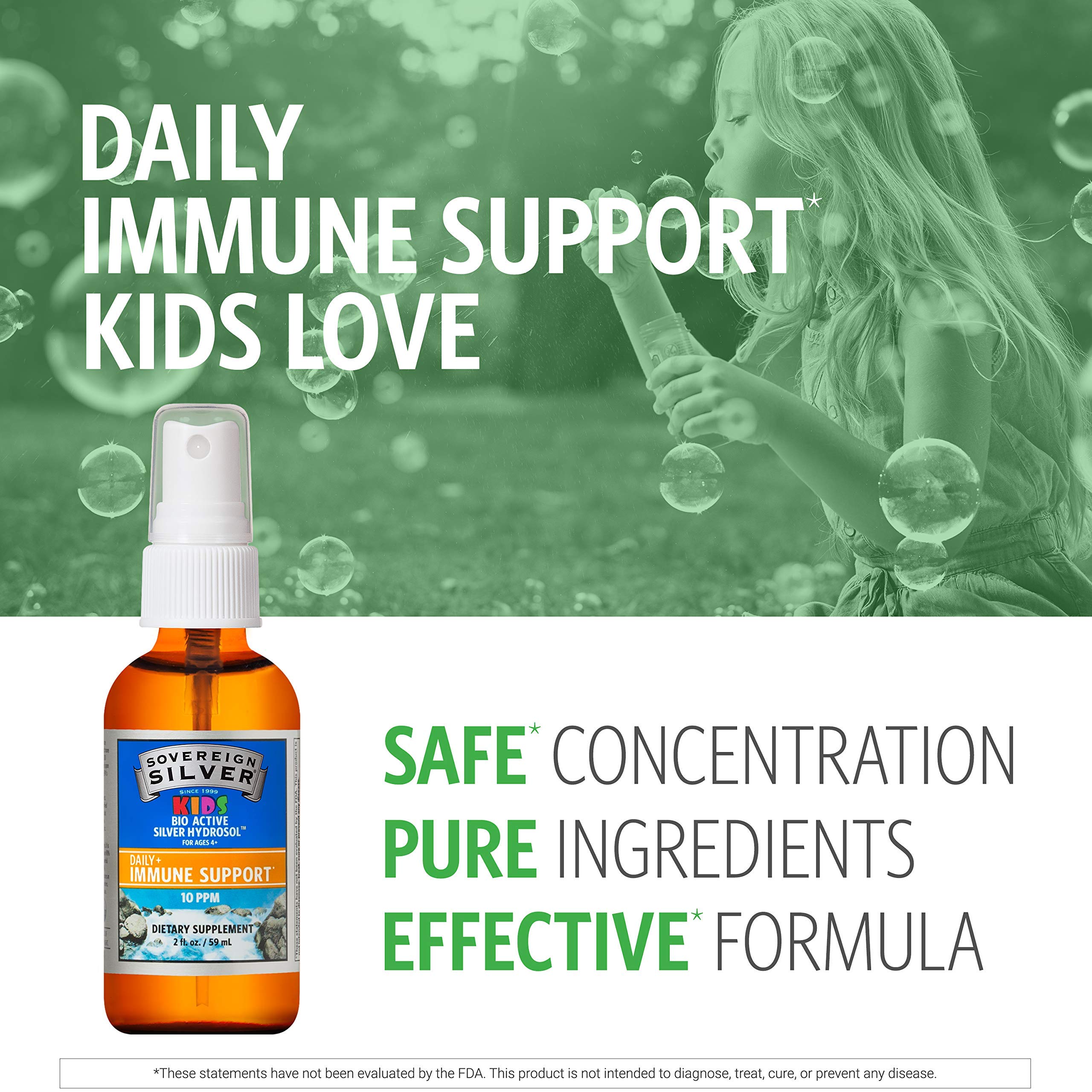 Sovereign Silver Kids Immune Support - 10 ppm Bio-Active Silver Hydrosol, 2 oz