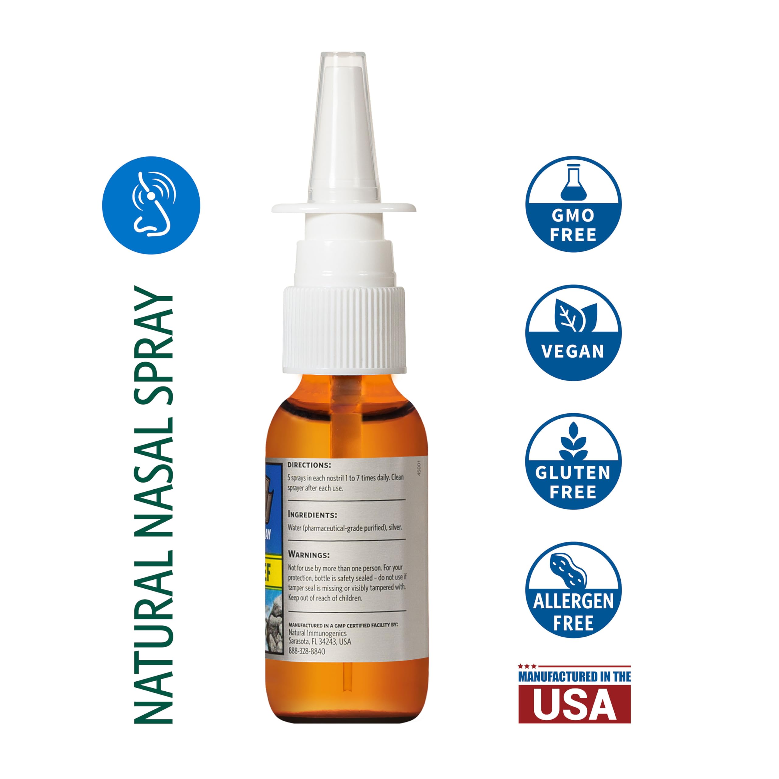 Sovereign Silver Natural Nasal Spray (10 ppm) - Drug-Free Colloidal Silver for Nasal Comfort & Immune Support, Adults & Kids, 1 fl oz
