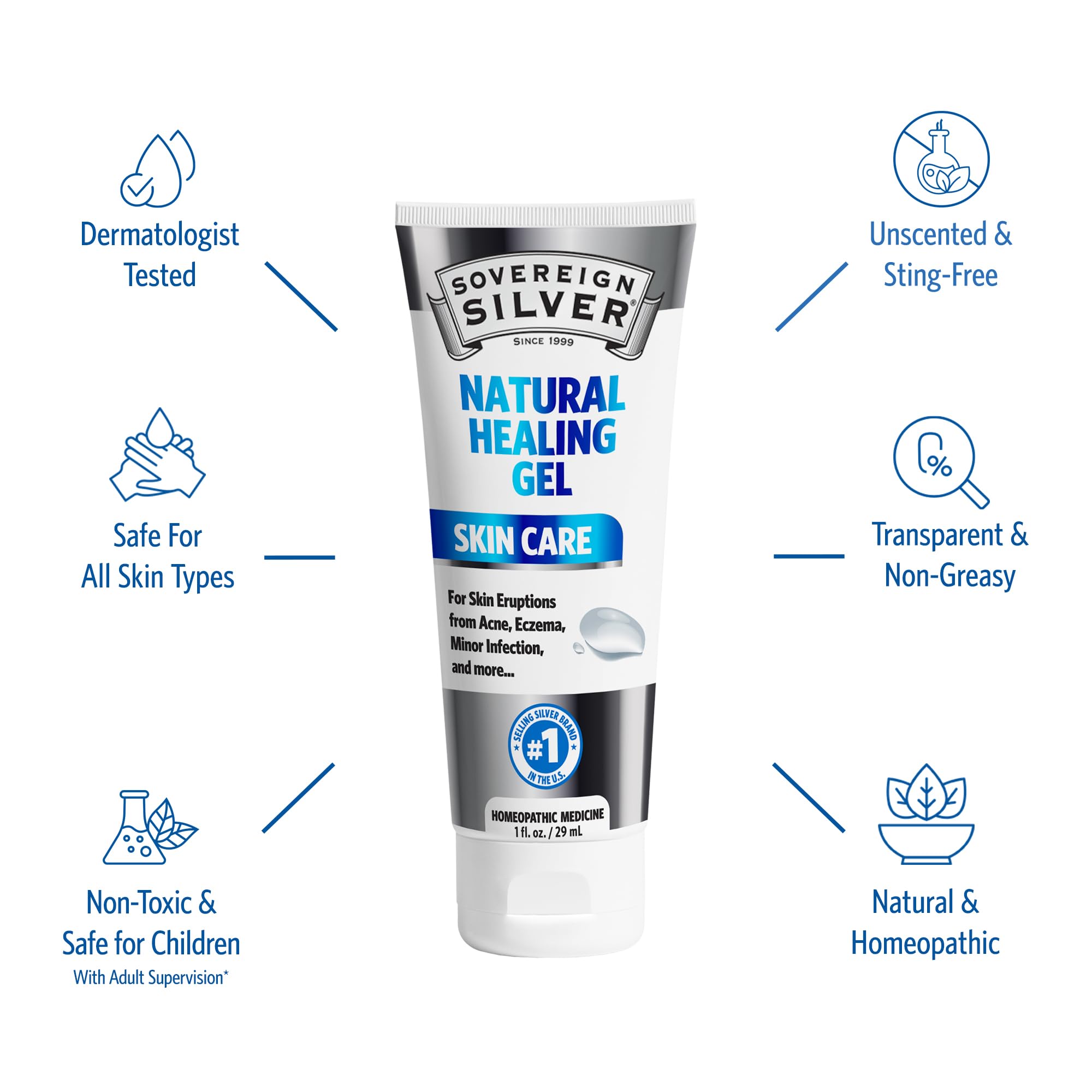 Sovereign Silver Natural Healing Gel - Skin Care for Healing, Redness Reduction, Acne Scar Support | 1oz