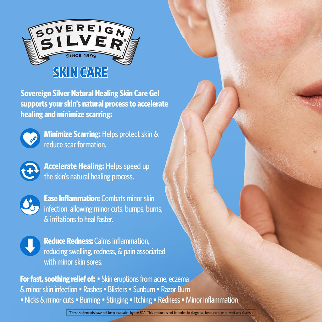 Sovereign Silver Natural Healing Gel - Skin Care for Healing, Redness Reduction, Acne Scar Support | 1oz
