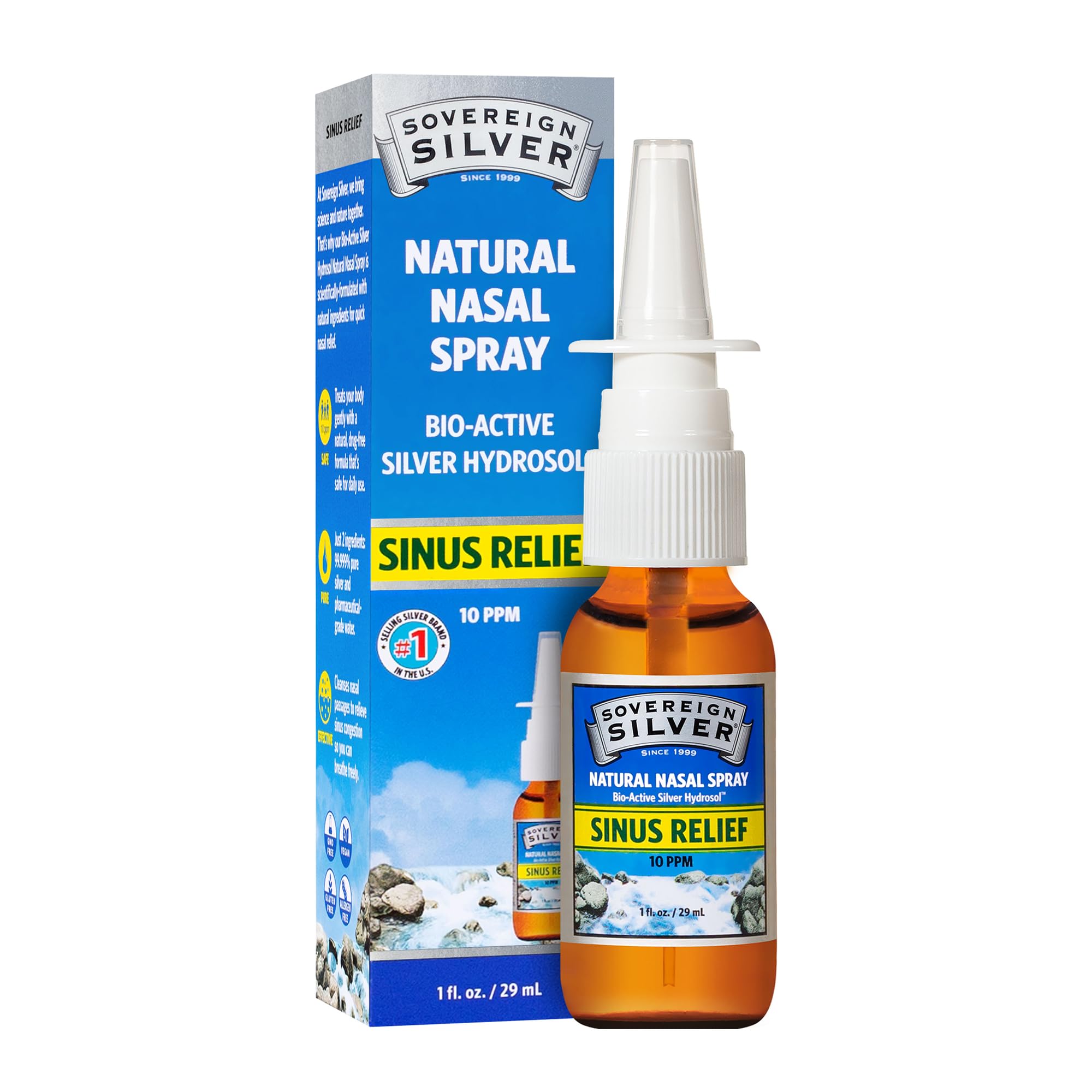 Sovereign Silver Natural Nasal Spray (10 ppm) - Drug-Free Colloidal Silver for Nasal Comfort & Immune Support, Adults & Kids, 1 fl oz