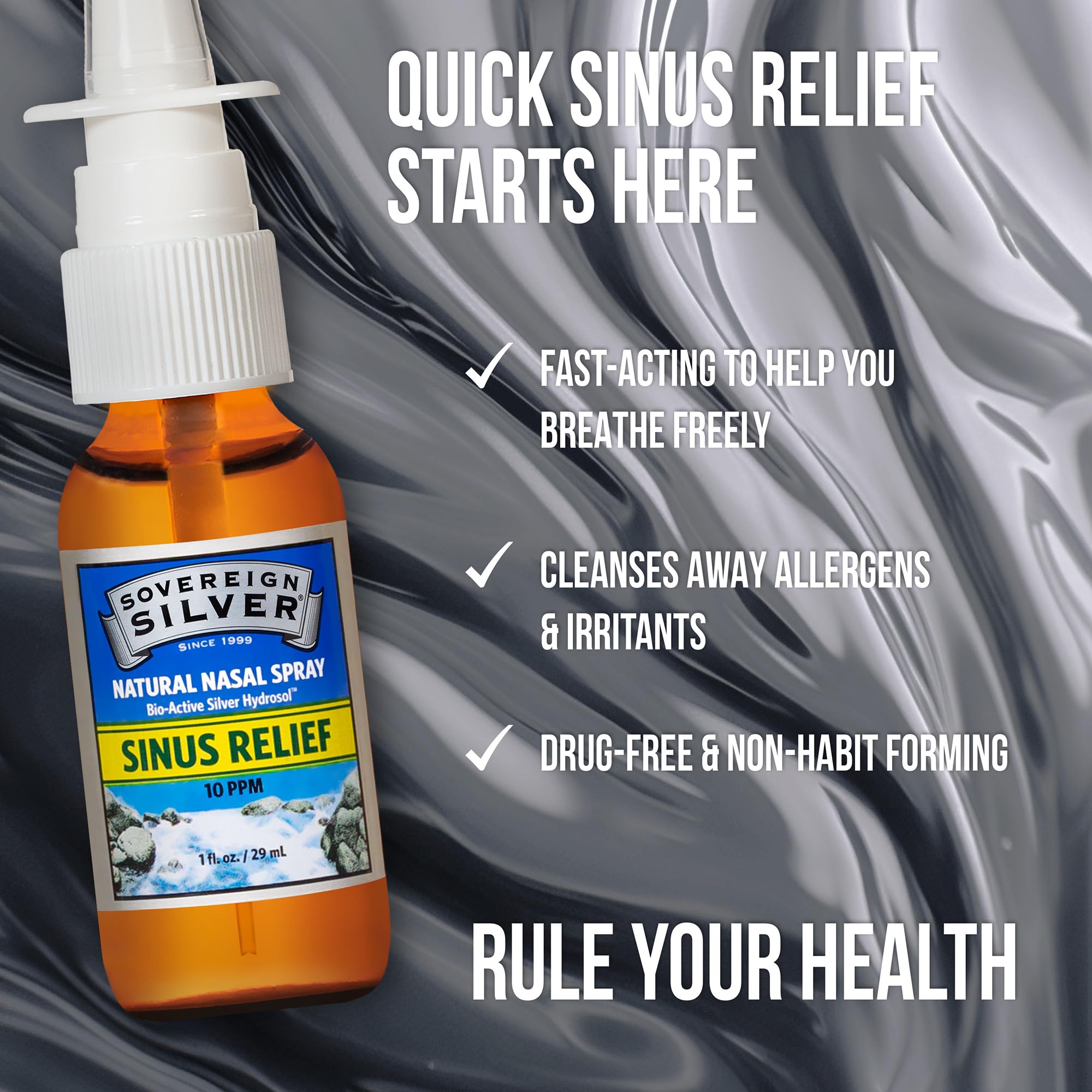Sovereign Silver Natural Nasal Spray (10 ppm) - Drug-Free Colloidal Silver for Nasal Comfort & Immune Support, Adults & Kids, 1 fl oz