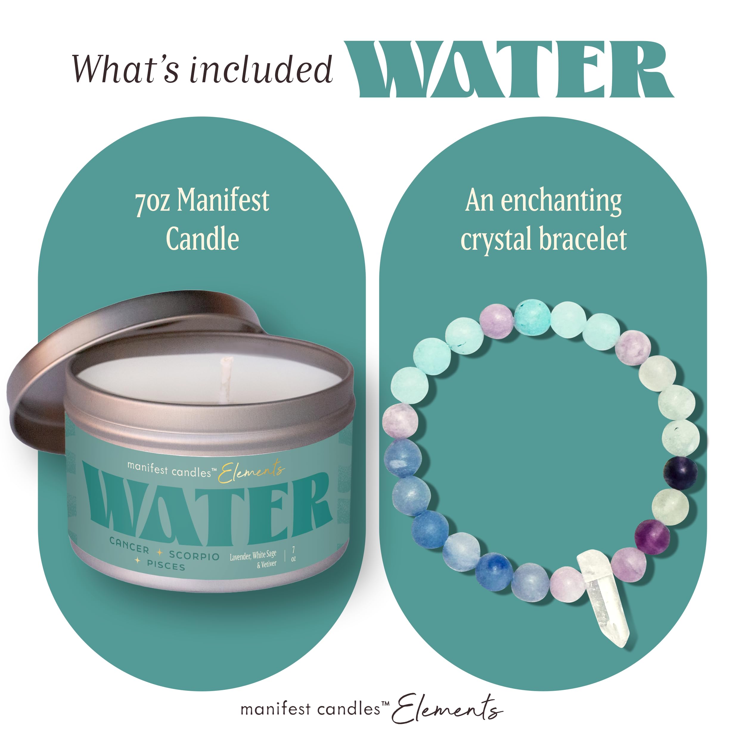 Zodiac Water Signs Gift Candle for Women – Pisces, Cancer & Scorpio with Crystal Bracelet