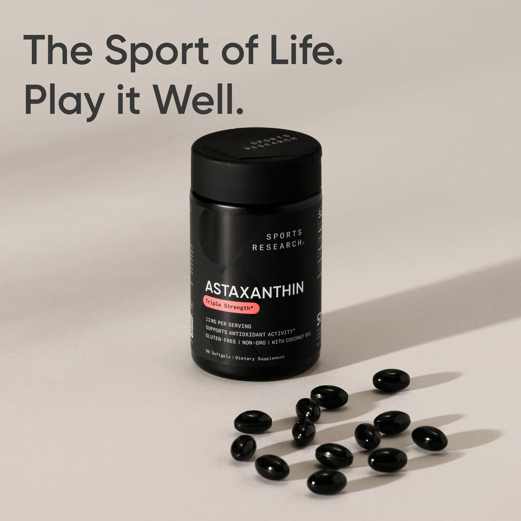 Sports Research Triple Strength Astaxanthin 12mg with Organic Coconut Oil - 60 Softgels