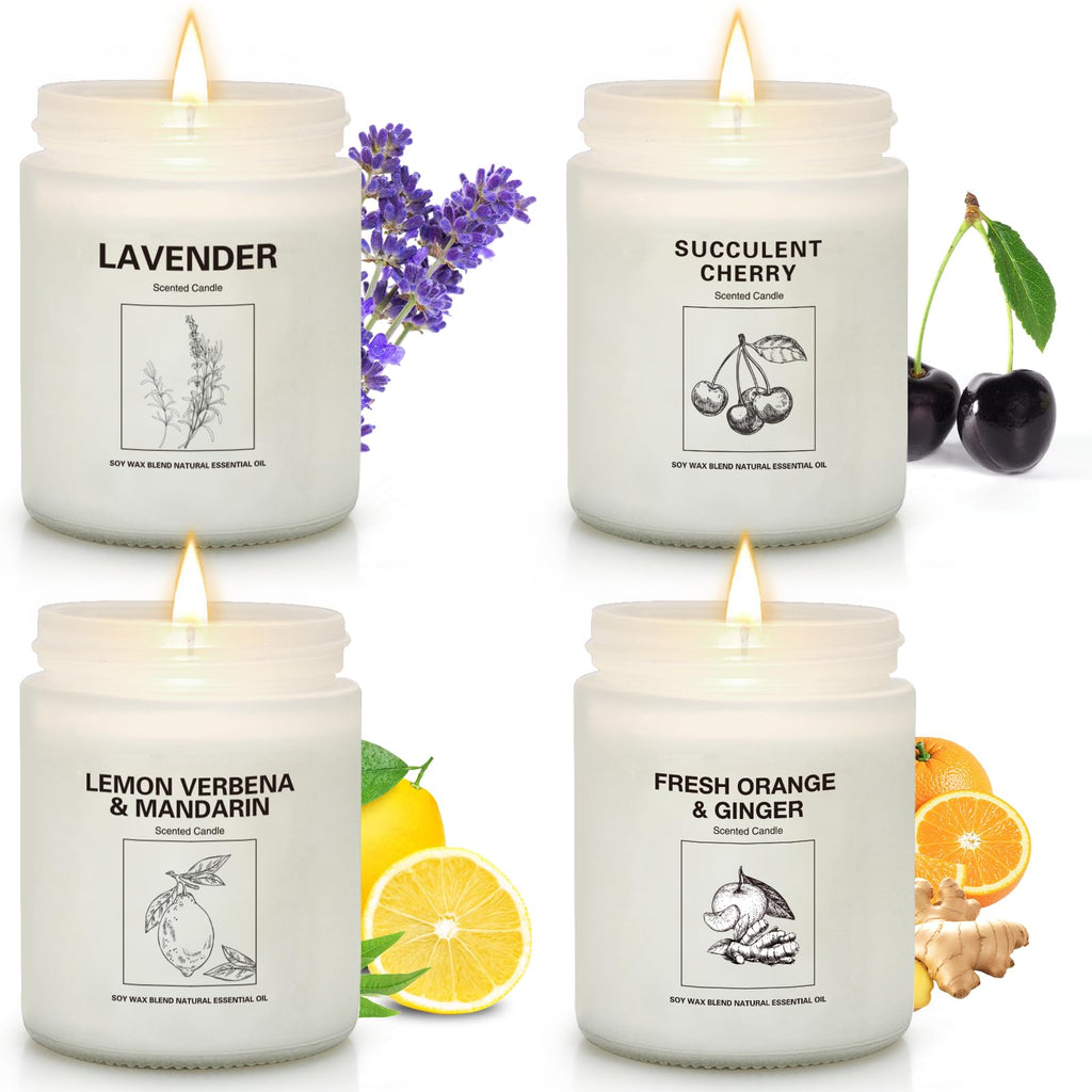 4 Pack Soy Wax Scented Candles Gift Set – Lavender, Orange & Lemon Verbena