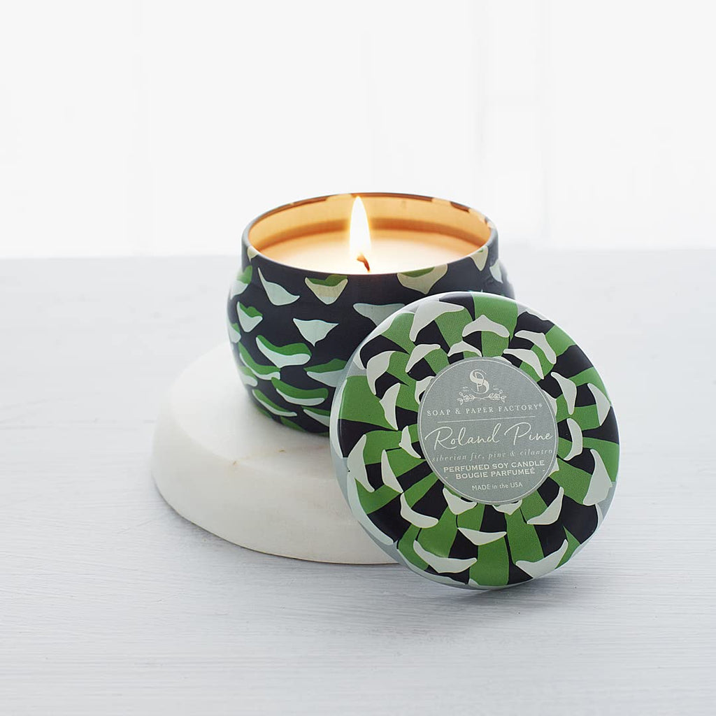 Soap & Paper Factory Roland Pine 3 oz Candle Tin | Soy Wax, Pine Scent