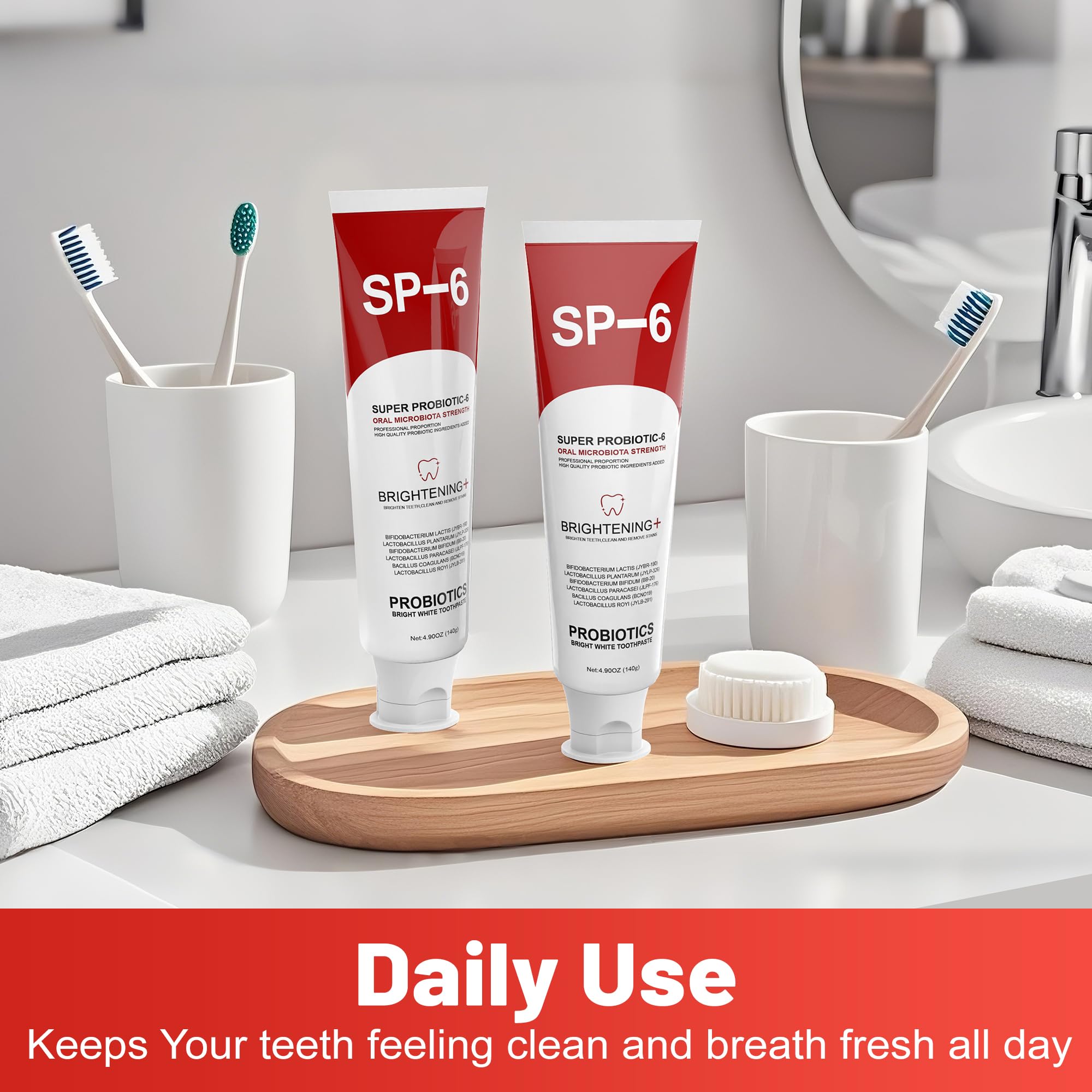 SP-6 Probiotic Whitening Toothpaste - 6 Probiotics, Fluoride-Free, Fresh Breath