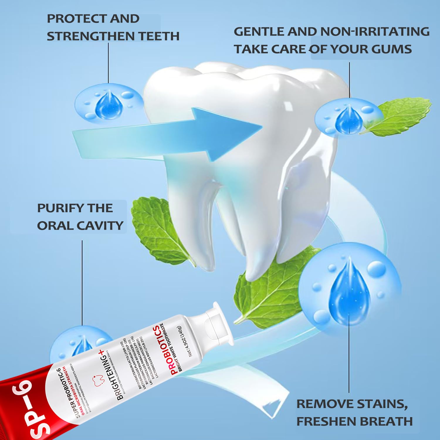 SP-6 Probiotics Whitening Toothpaste – 2 PCS, Fluoride-Free, Mint