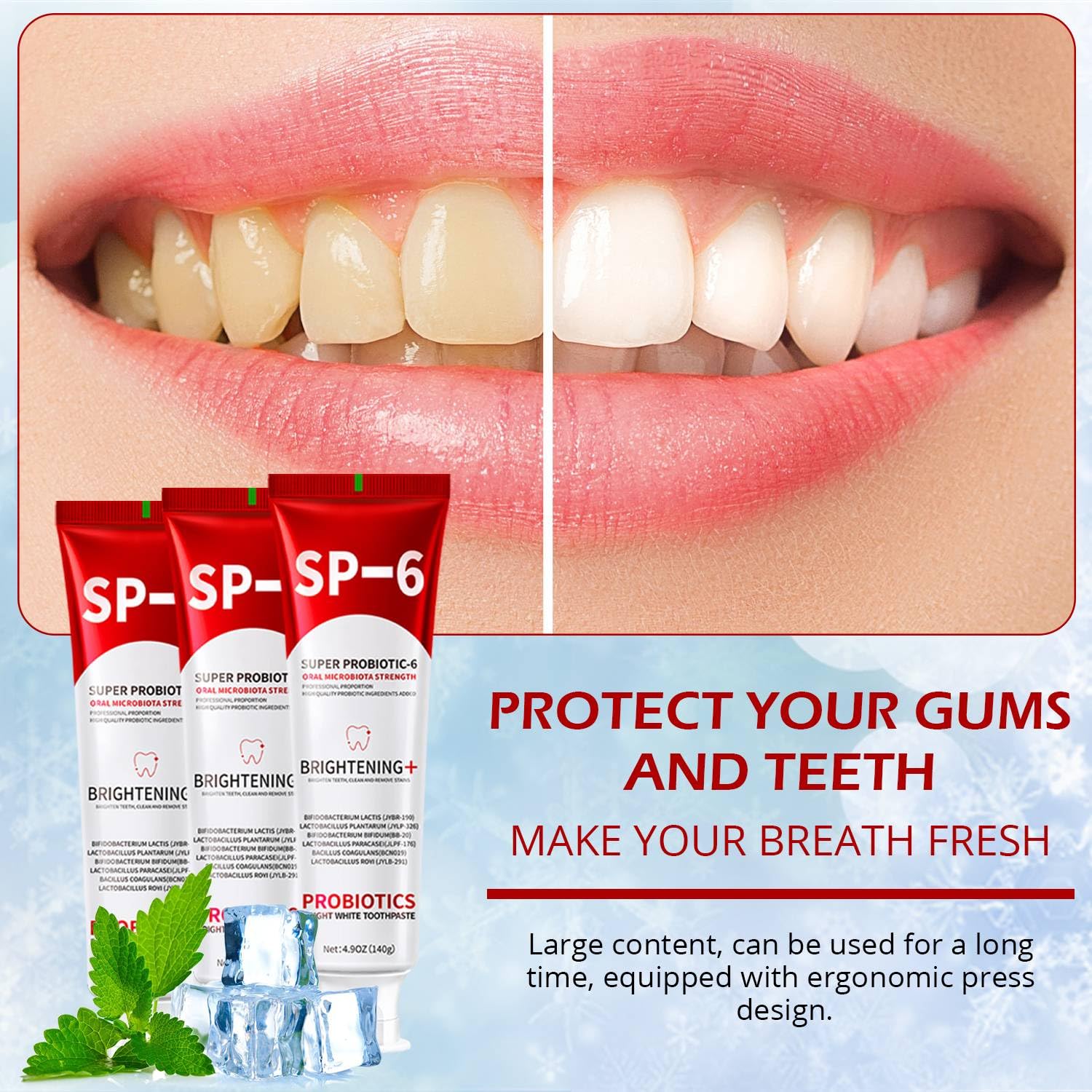 SP-6 Probiotics Whitening Toothpaste – Probiotics for Whitening, Gum Health, Enamel-Safe, Fluoride-Free