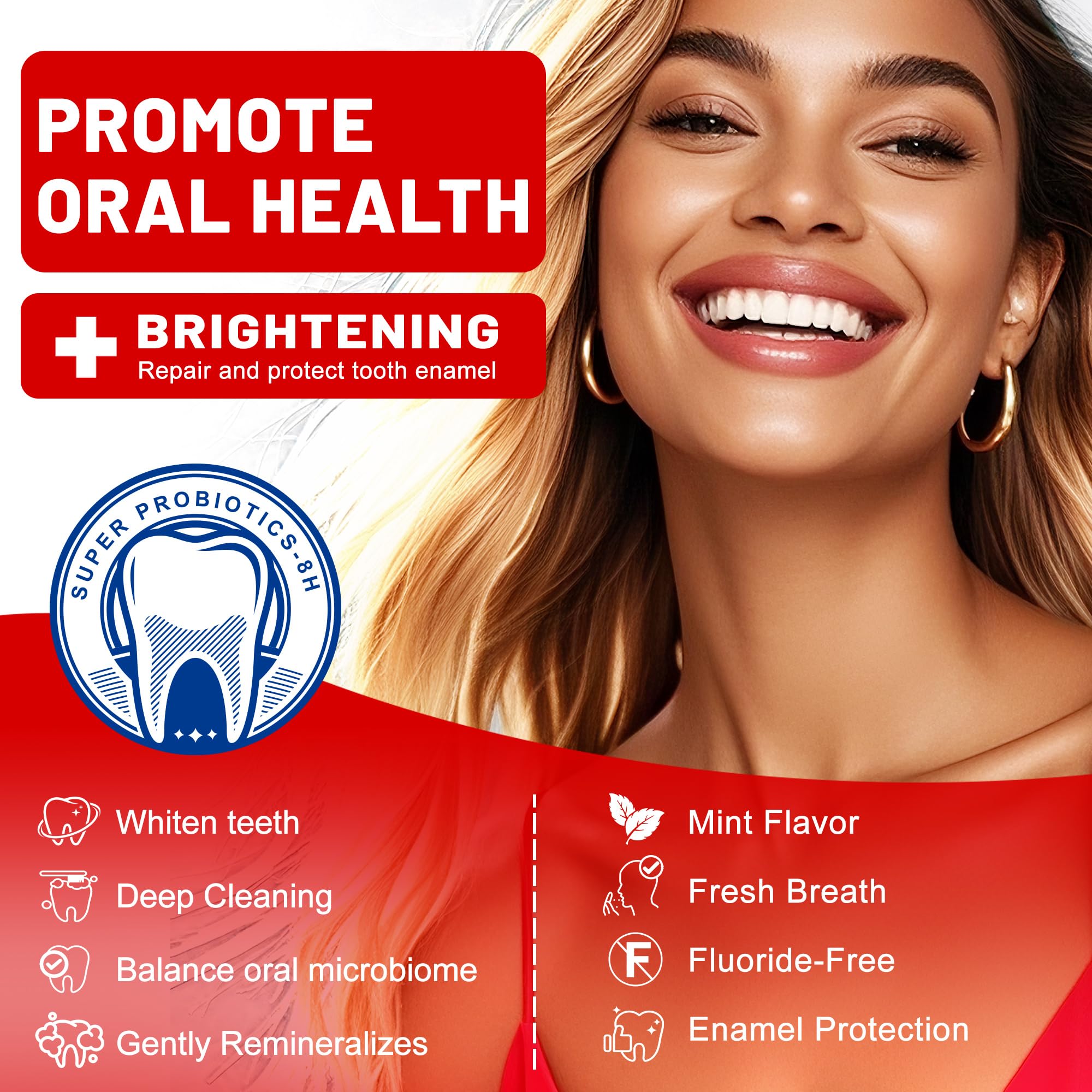 SP-8 Hydroxyapatite Probiotic Whitening Toothpaste – 8 Probiotics + Hydroxyapatite Formula for Whitening, Enamel Protection, Mint Flavor, Fluoride-Free