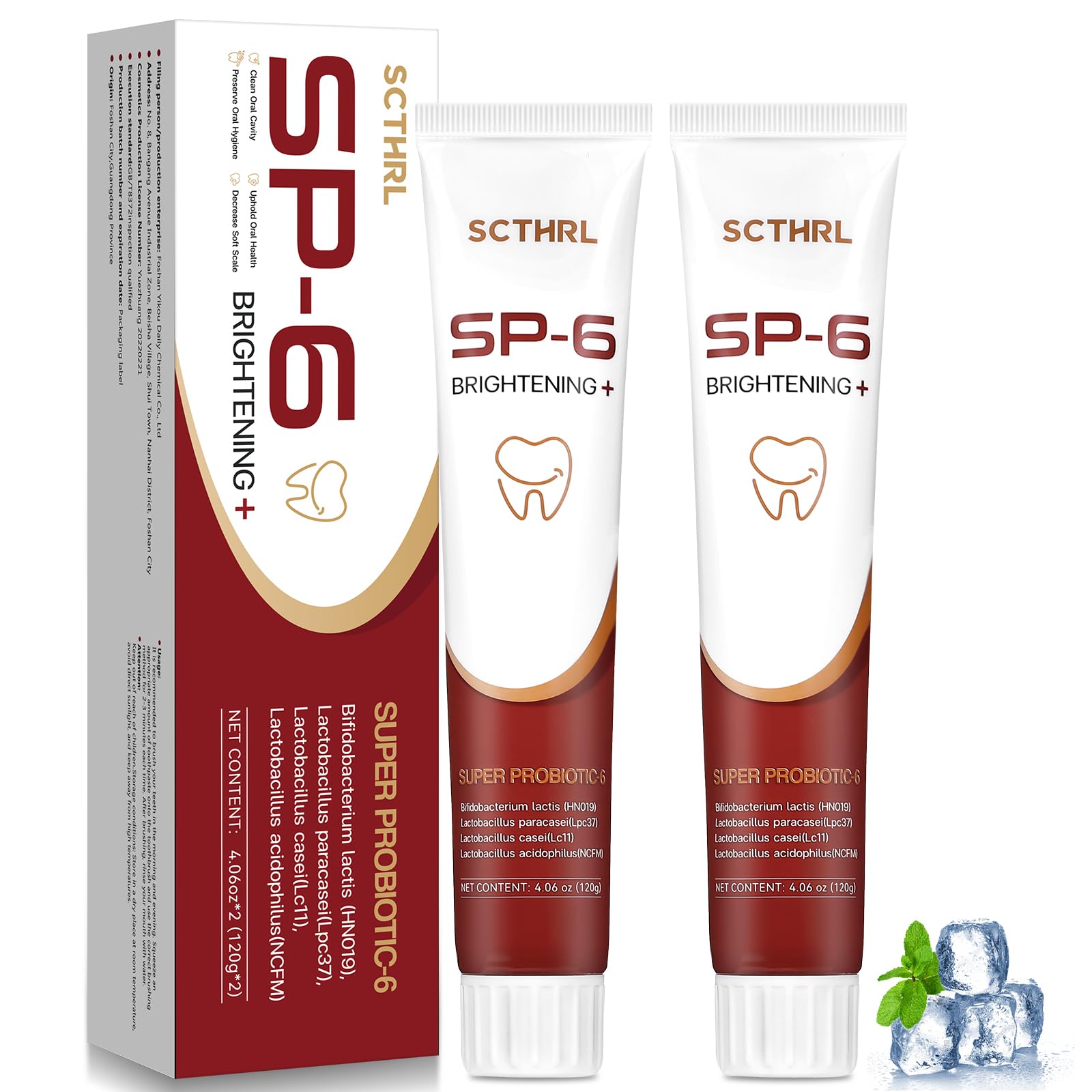 SP-6 Probiotic Whitening Toothpaste – Fluoride Free, Mint, Sensitive Teeth