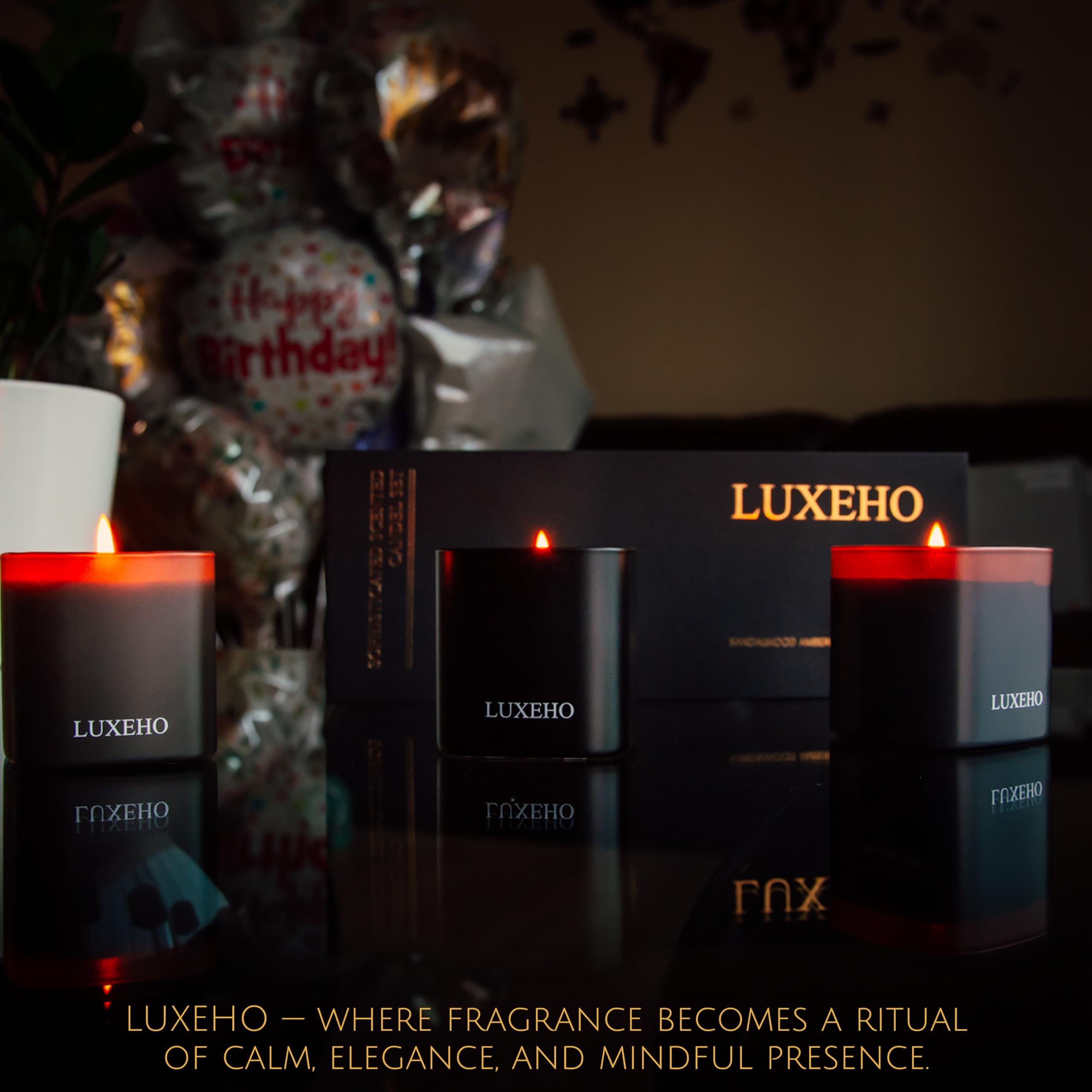 Luxury Scented Candle Gift Set 3-Pack | Champagne, Sandalwood & Amber | Clean Soy Wax