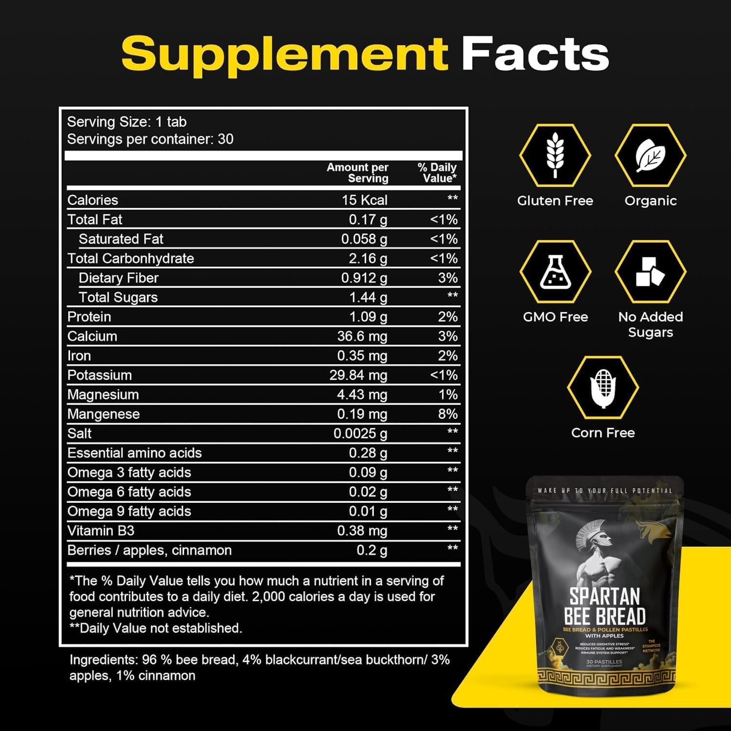 Spartan Bee Bread Chewables by The Stampede Network | Raw Organic Bee Bread Multivitamin