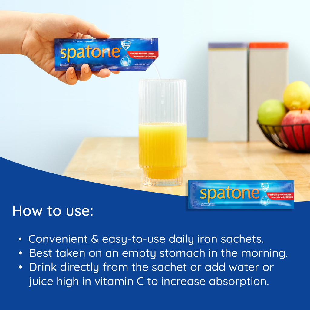 Spatone Natural Liquid Iron Supplement for Women, Men & Kids 4+ | 5 mg per 20 mL Sachet