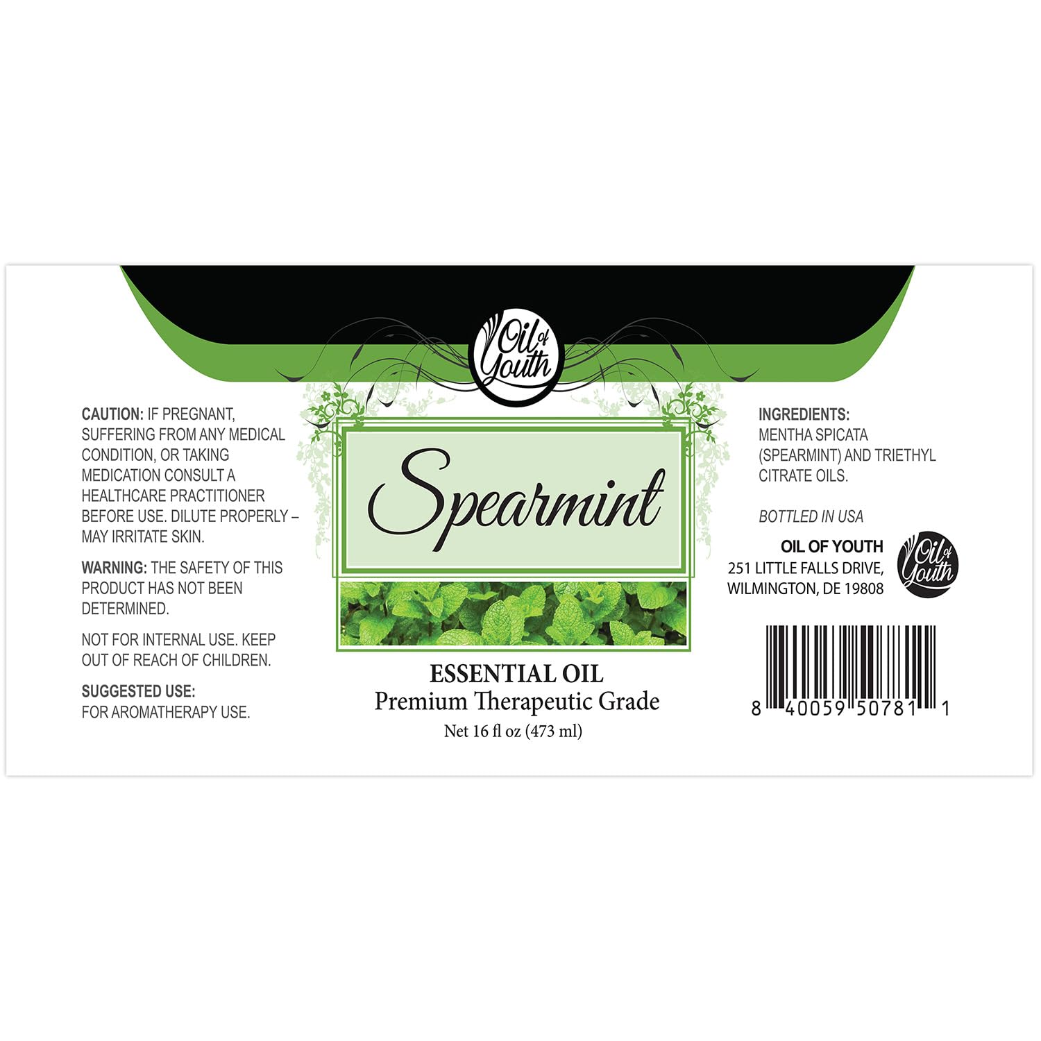 Oil of Youth Spearmint Essential Oil 16oz – Pure Spearmint for Skin Therapy & Aromatherapy